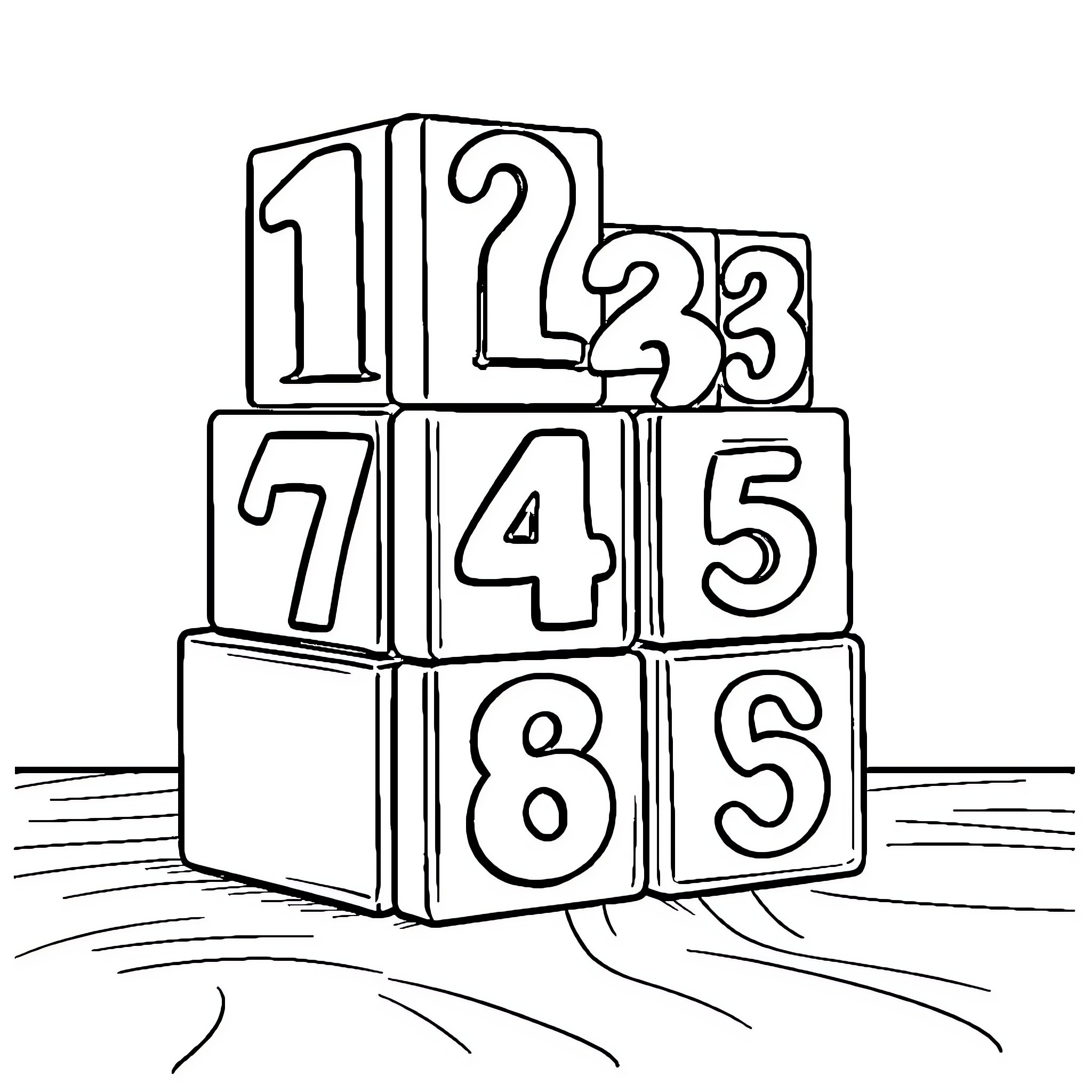 Number Blocks Stacked in Ascending Order Coloring Page (free black-and-white line drawing printable PDF for all, from beginners to advanced learners, including children, teens, adults, and seniors)