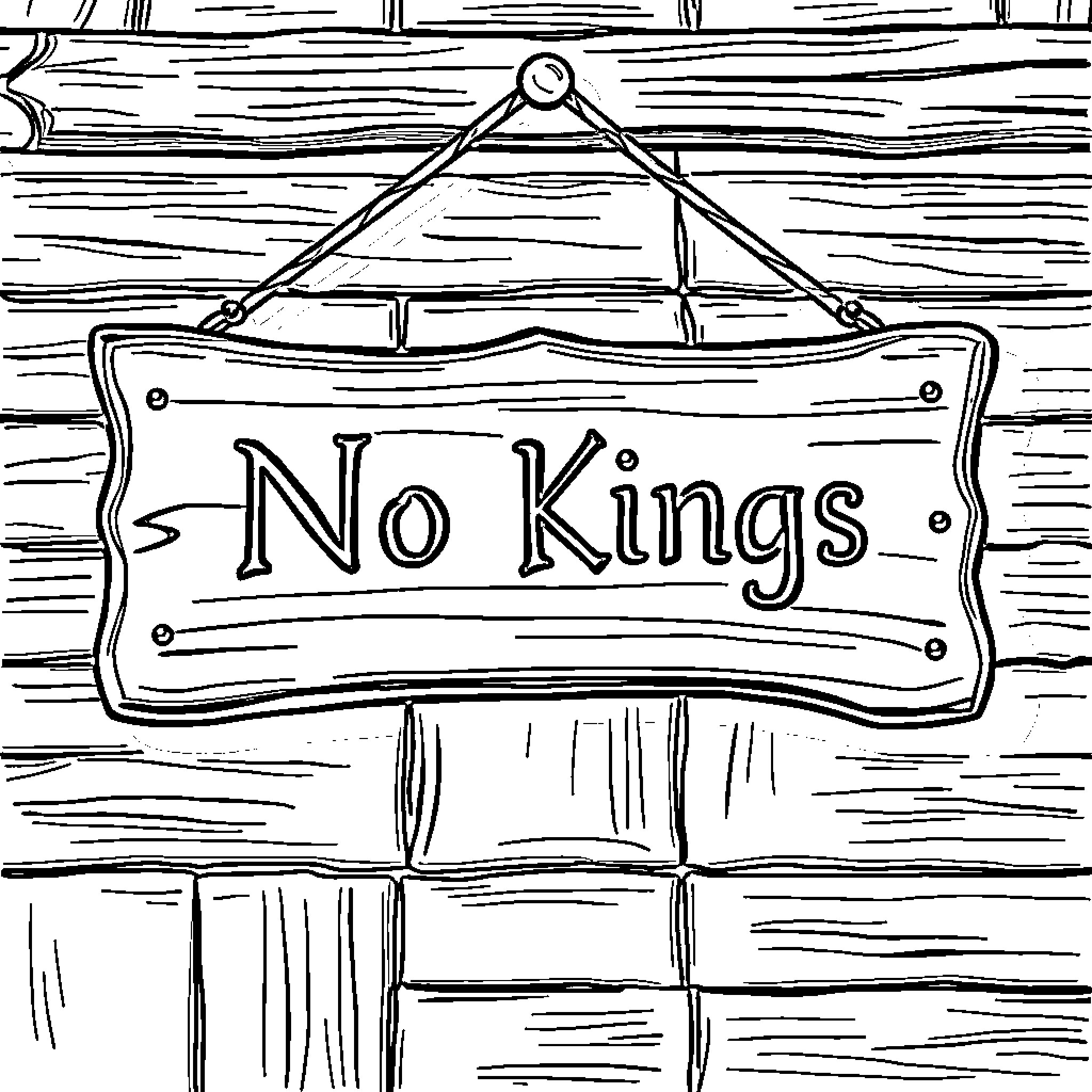 Plaque with 'No Kings' message Coloring Page (free black-and-white line drawing printable PDF for all, from beginners to advanced learners, including children, teens, adults, and seniors)