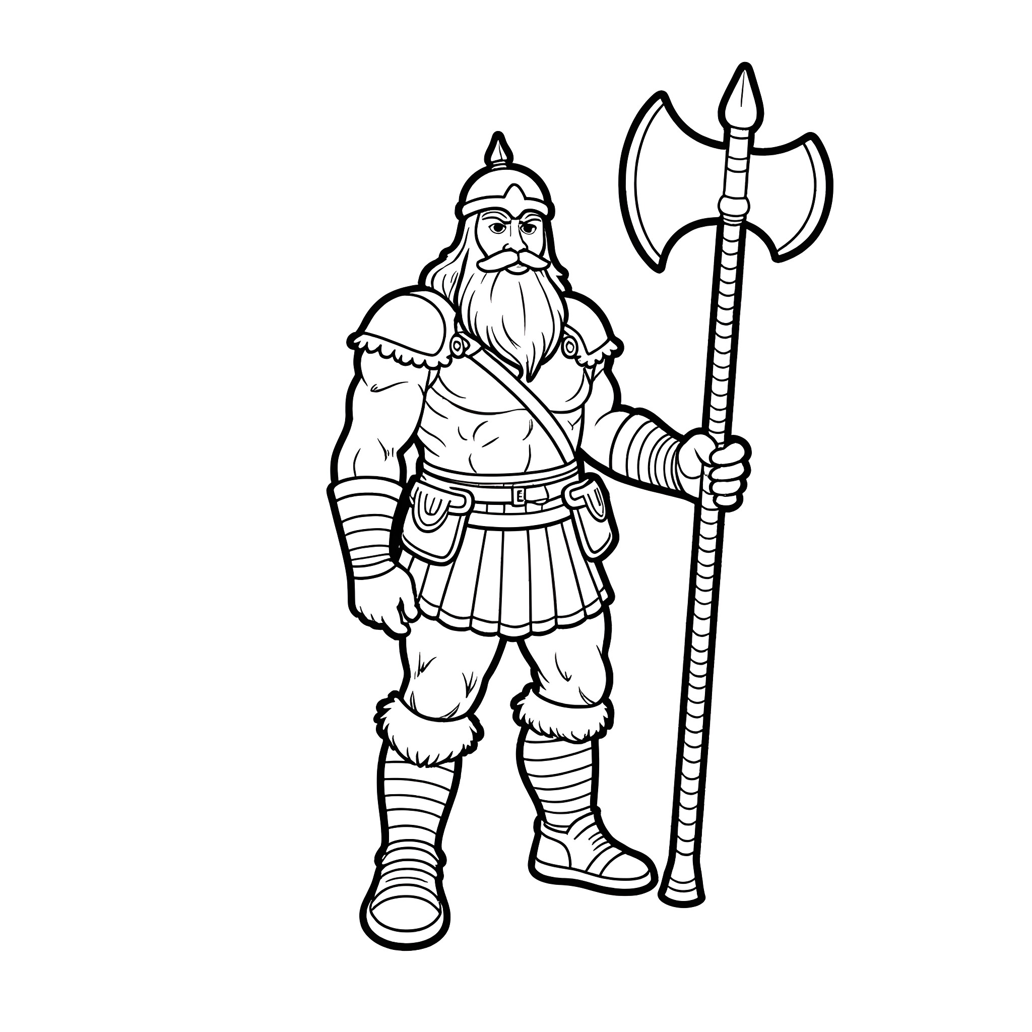 Viking warrior wielding an axe Coloring Page (free black-and-white line drawing printable PDF for all, from beginners to advanced learners, including children, teens, adults, and seniors)