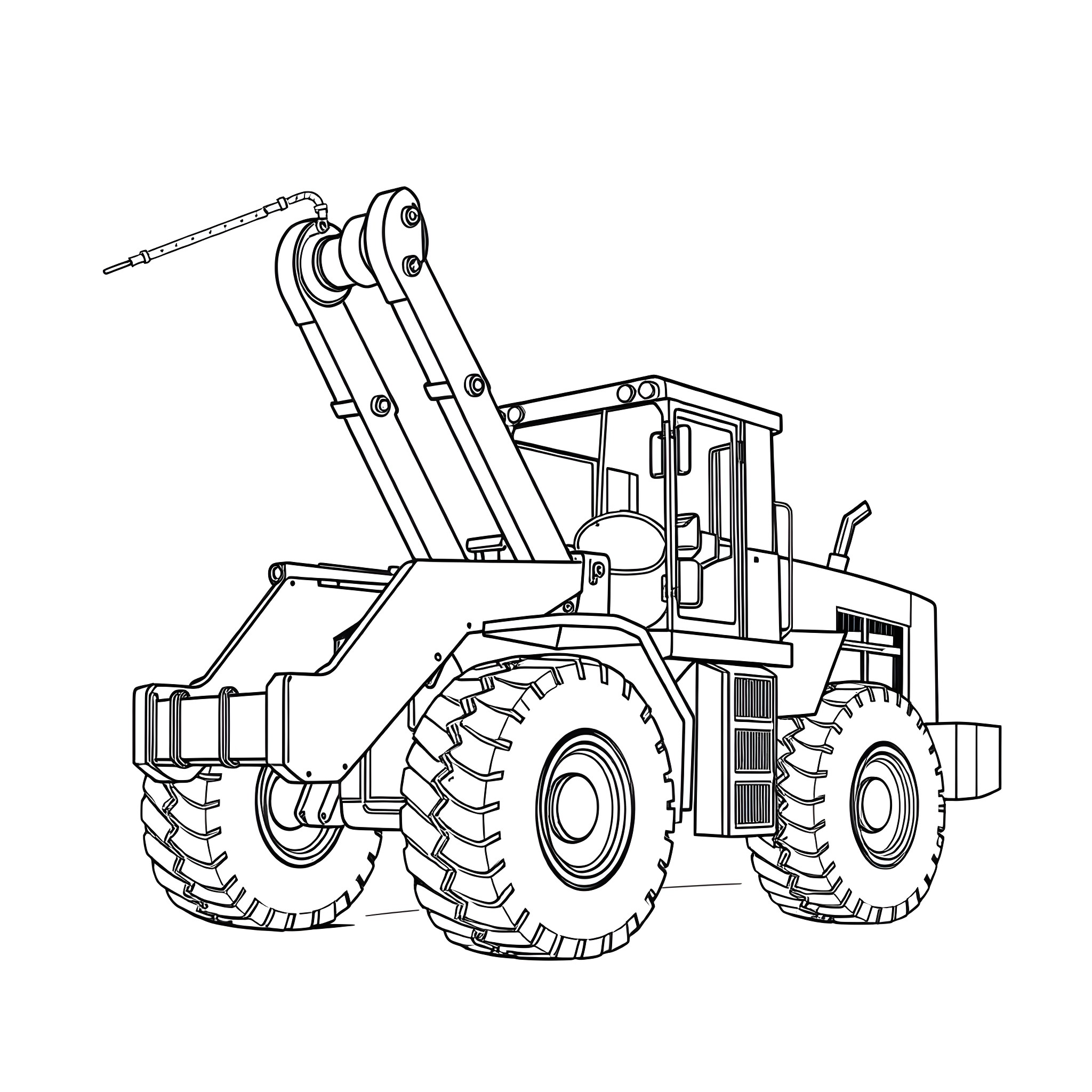 Knuckleboom Loader Machinery in Operation Coloring Page (free black-and-white line drawing printable PDF for all, from beginners to advanced learners, including children, teens, adults, and seniors)