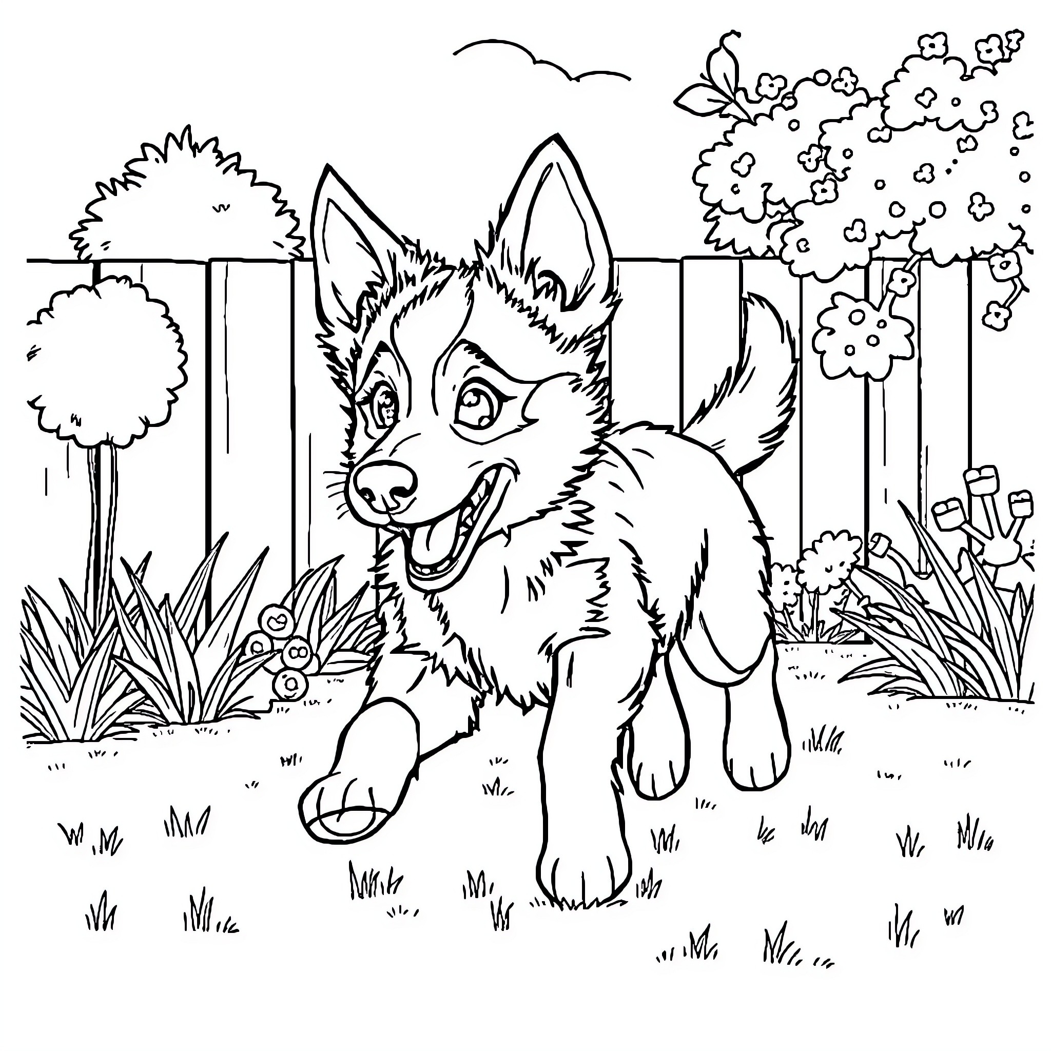 Bluey exploring the outdoors happily Coloring Page (free black-and-white line drawing printable PDF for all, from beginners to advanced learners, including children, teens, adults, and seniors)