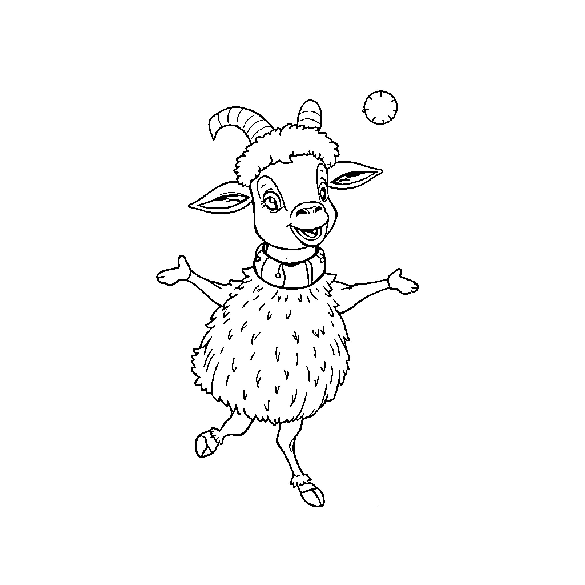 Sheep dancing cheerfully with accessories Coloring Page (free black-and-white line drawing printable PDF for all, from beginners to advanced learners, including children, teens, adults, and seniors)