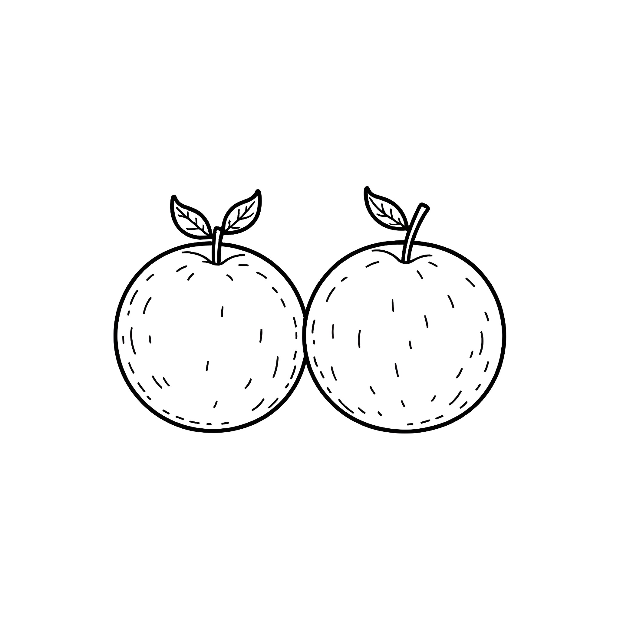 Orange Apples Depicted in Sketch Coloring Page (free black-and-white line drawing printable PDF for all, from beginners to advanced learners, including children, teens, adults, and seniors)