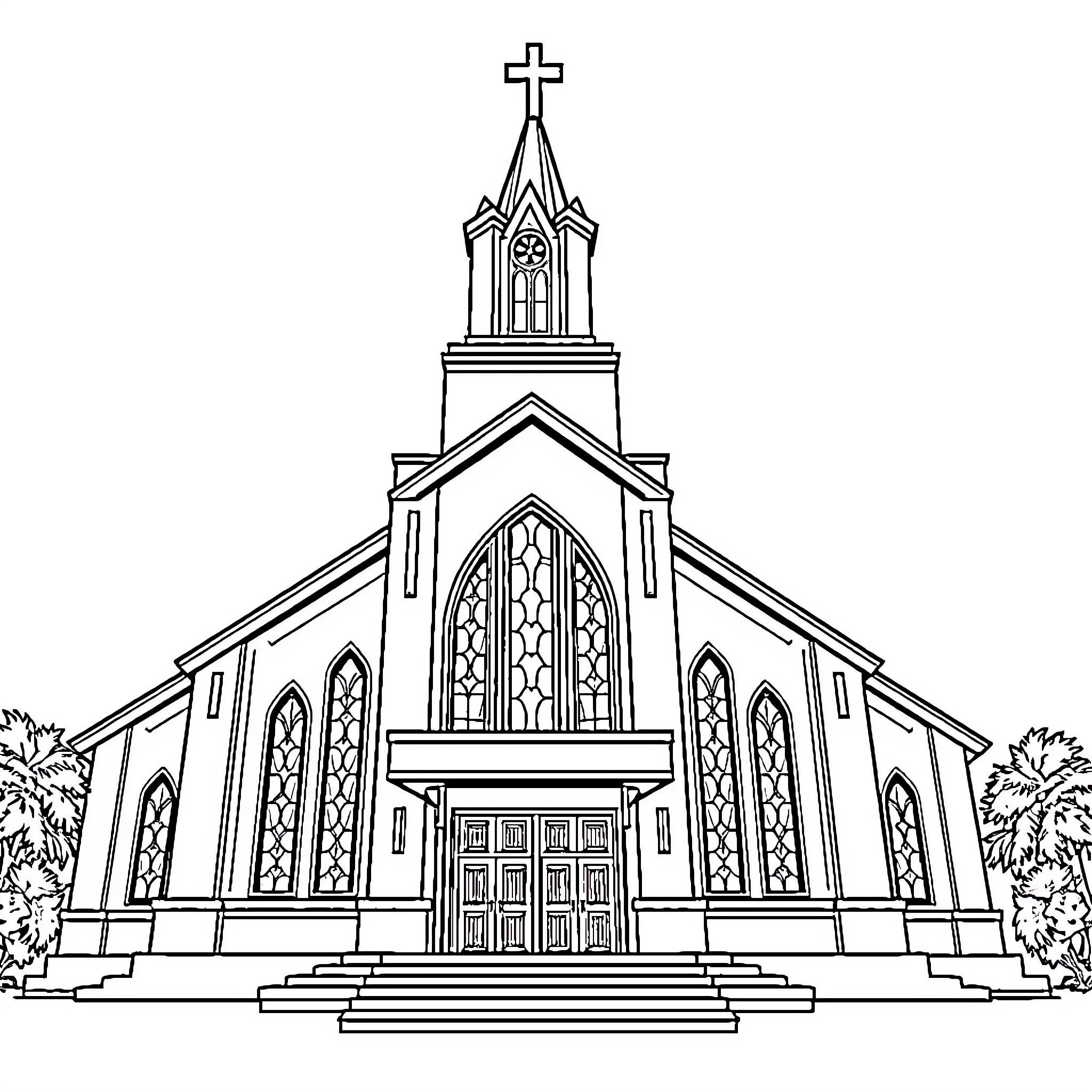 Church with ornate architecture and grand entrance Coloring Page (free black-and-white line drawing printable PDF for all, from beginners to advanced learners, including children, teens, adults, and seniors)