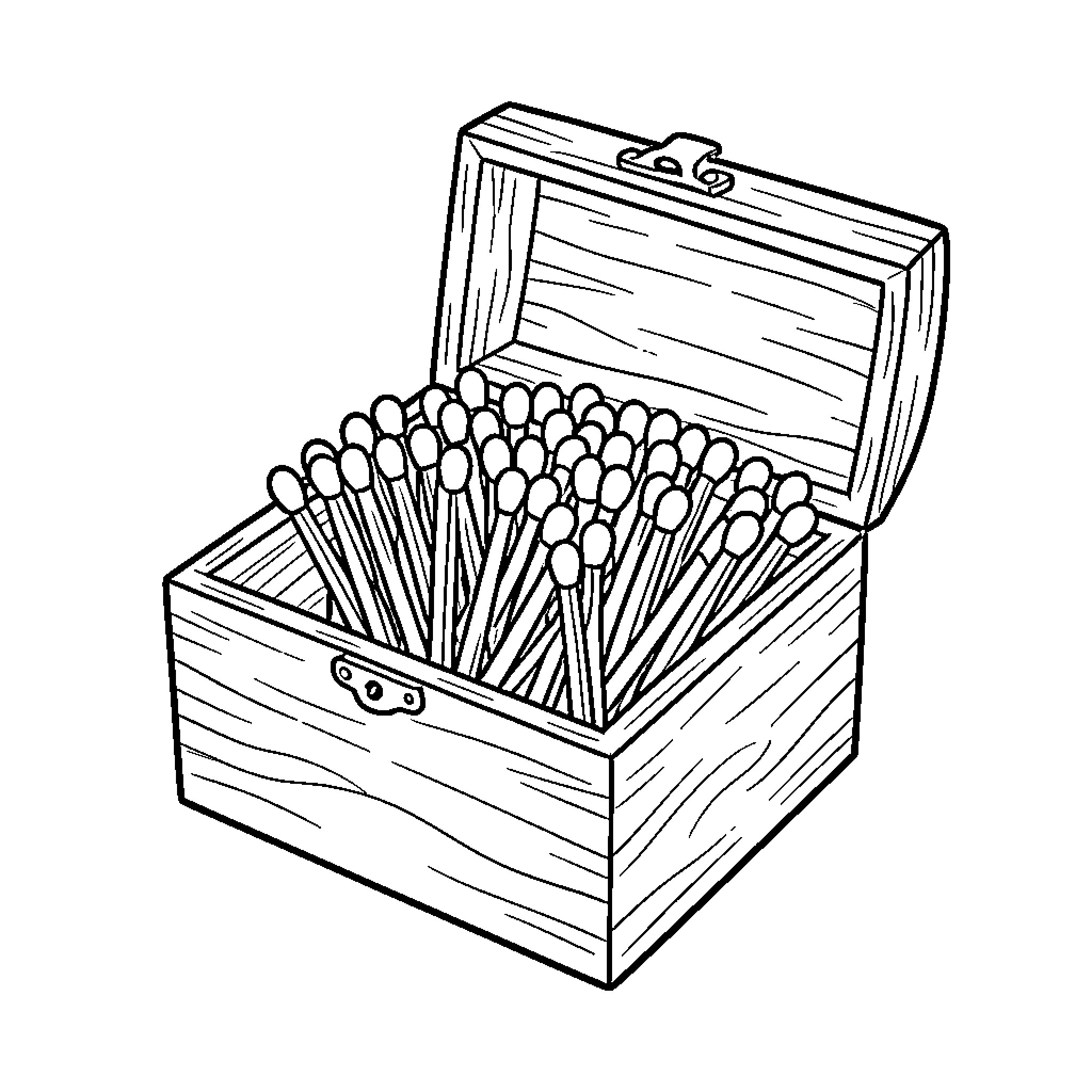 La Cerillera: Treasure Chest of Matches Coloring Page (free black-and-white line drawing printable PDF for all, from beginners to advanced learners, including children, teens, adults, and seniors)