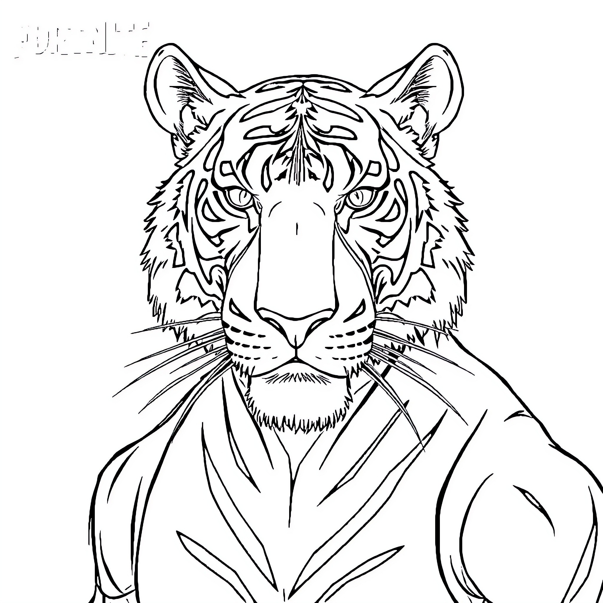 Tiger staring intently in the wilderness Coloring Page (free black-and-white line drawing printable PDF for all, from beginners to advanced learners, including children, teens, adults, and seniors)