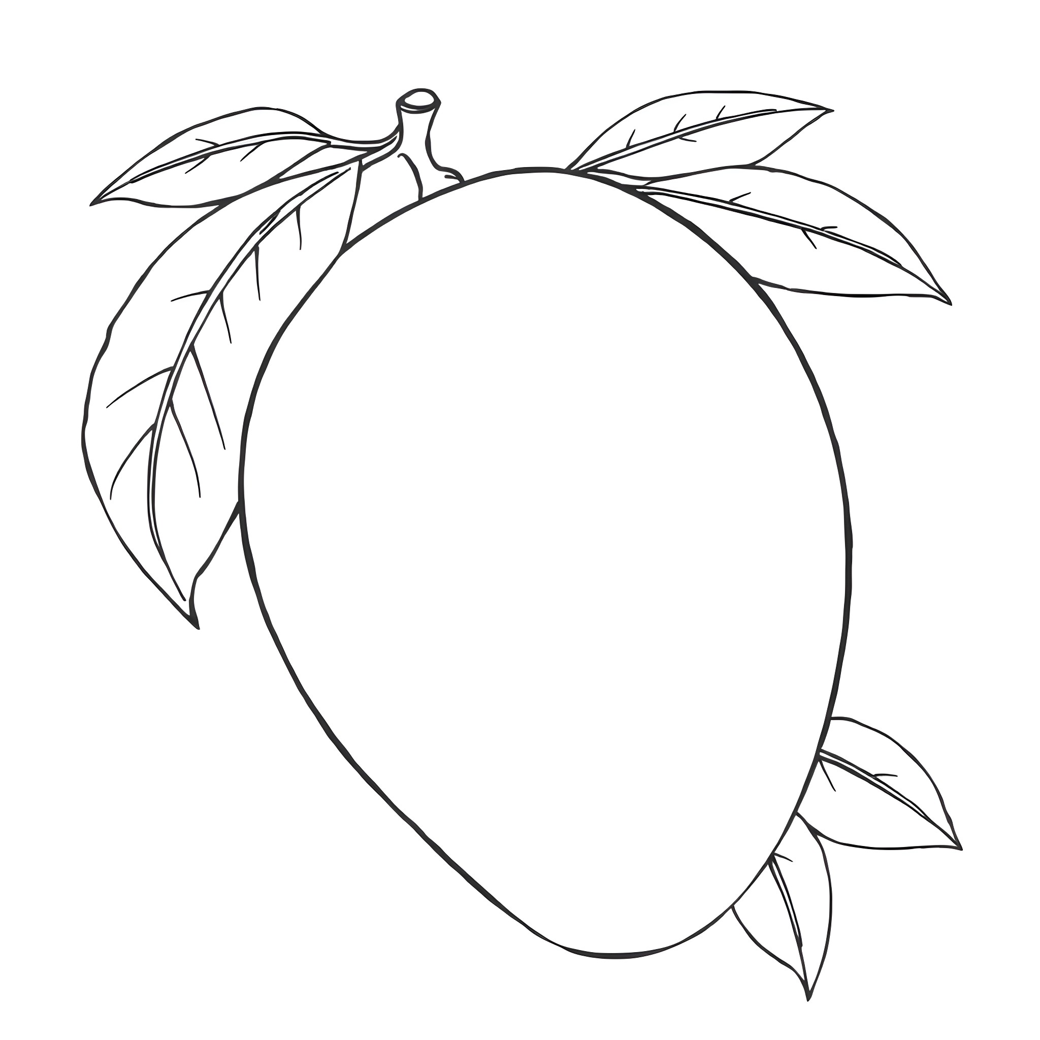Mango with leaves and twigs Coloring Page (free black-and-white line drawing printable PDF for all, from beginners to advanced learners, including children, teens, adults, and seniors)
