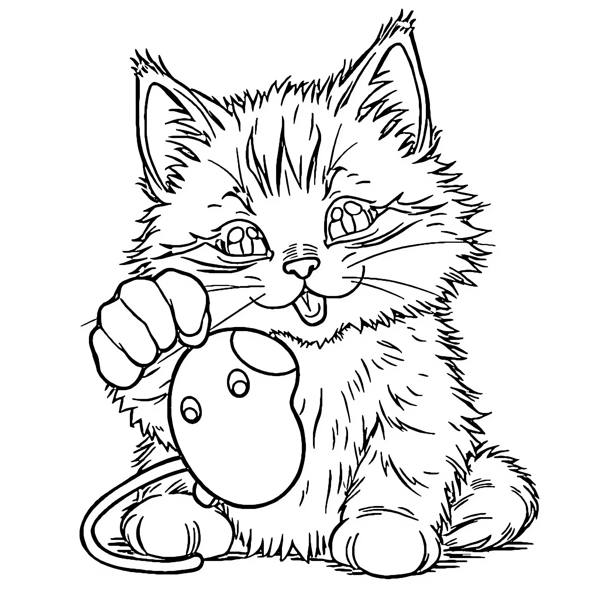 Cat clawing and playfully baring teeth Coloring Page (free black-and-white line drawing printable PDF for all, from beginners to advanced learners, including children, teens, adults, and seniors)