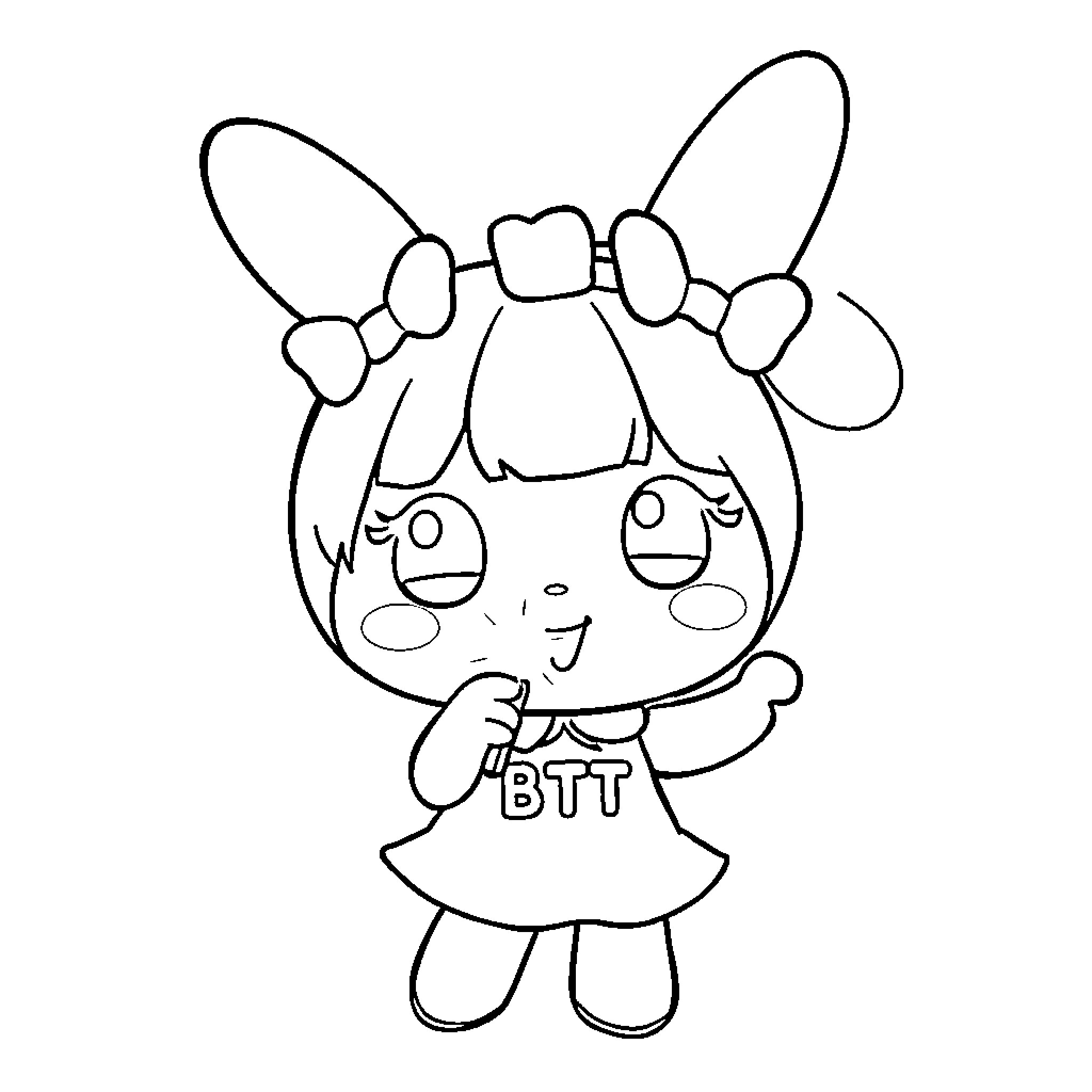 Mymelody smiling sweetly in a casual outfit Coloring Page (free black-and-white line drawing printable PDF for all, from beginners to advanced learners, including children, teens, adults, and seniors)