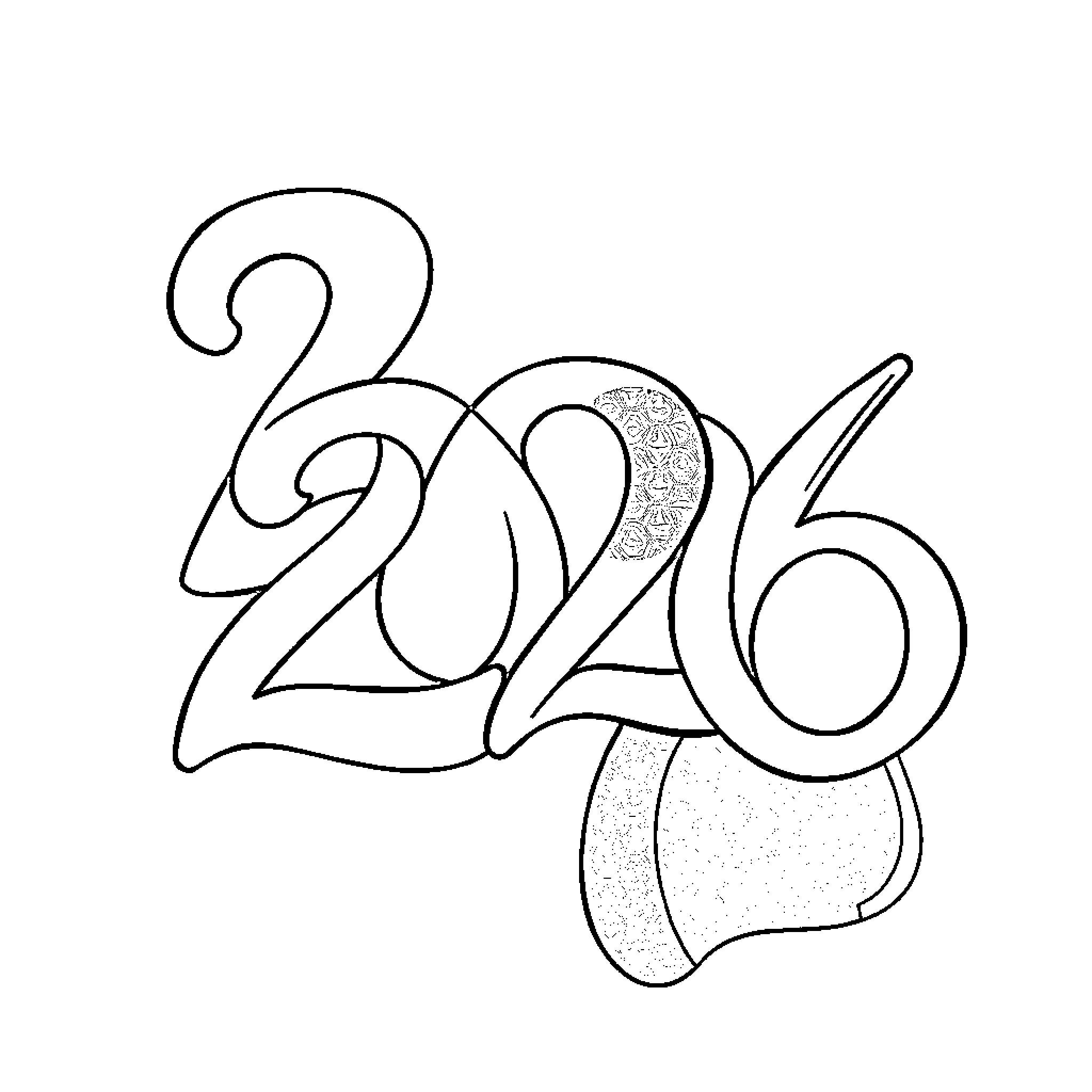 Abstract Artistic Representation of the Year 2026 Coloring Page (free black-and-white line drawing printable PDF for all, from beginners to advanced learners, including children, teens, adults, and seniors)