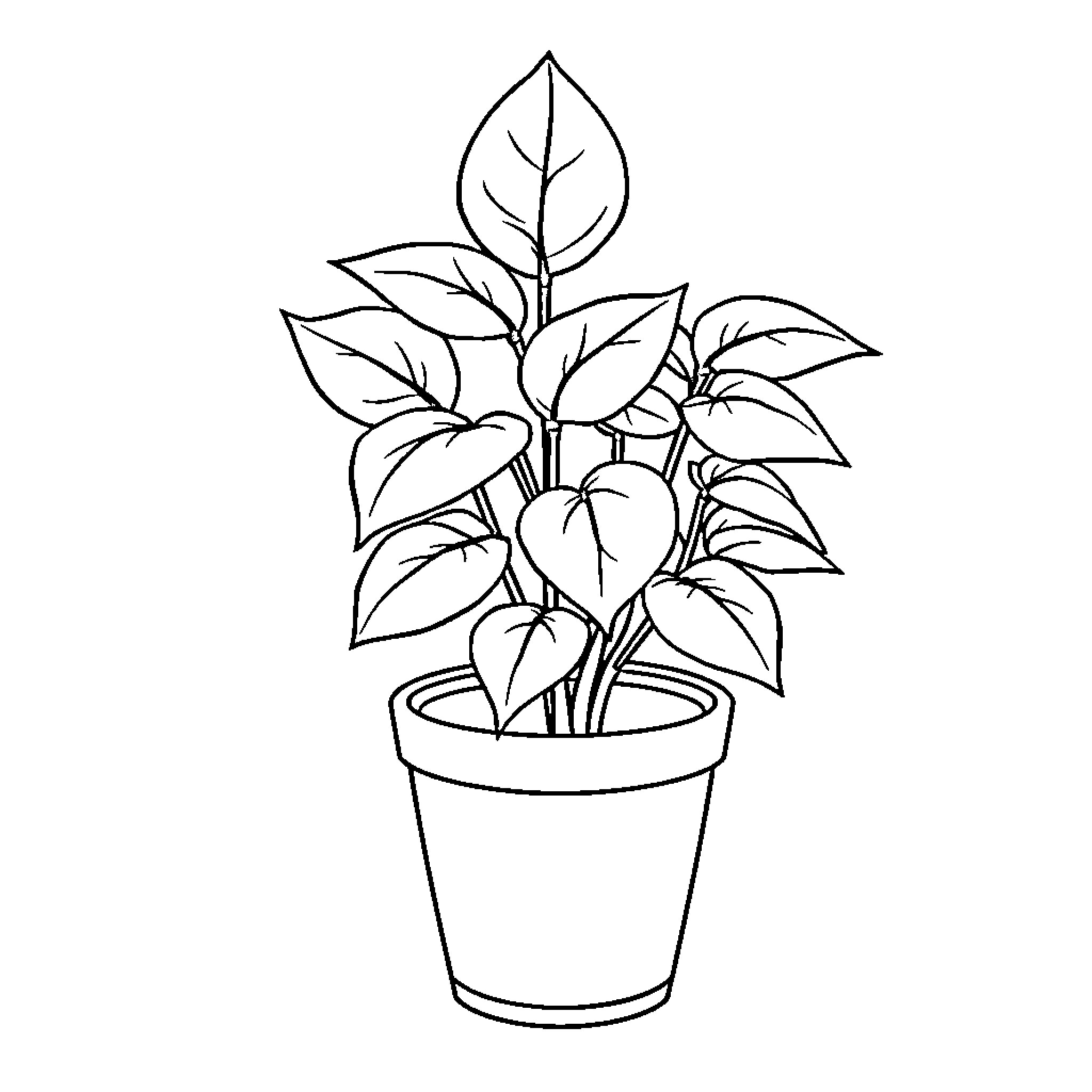 Plant Potted in Container Coloring Page (free black-and-white line drawing printable PDF for all, from beginners to advanced learners, including children, teens, adults, and seniors)