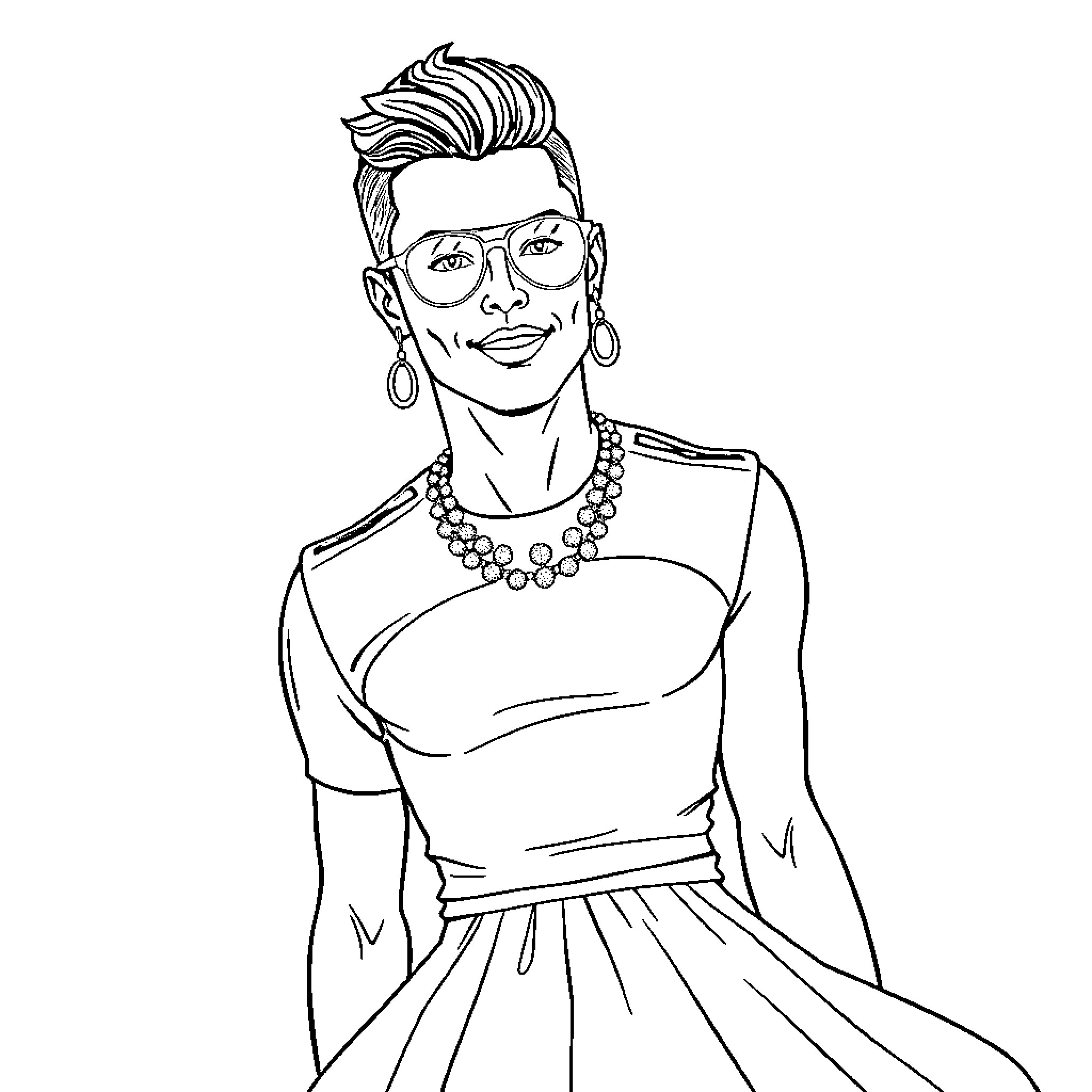 Ronaldo in fashionable attire and cheerful expression Coloring Page (free black-and-white line drawing printable PDF for all, from beginners to advanced learners, including children, teens, adults, and seniors)
