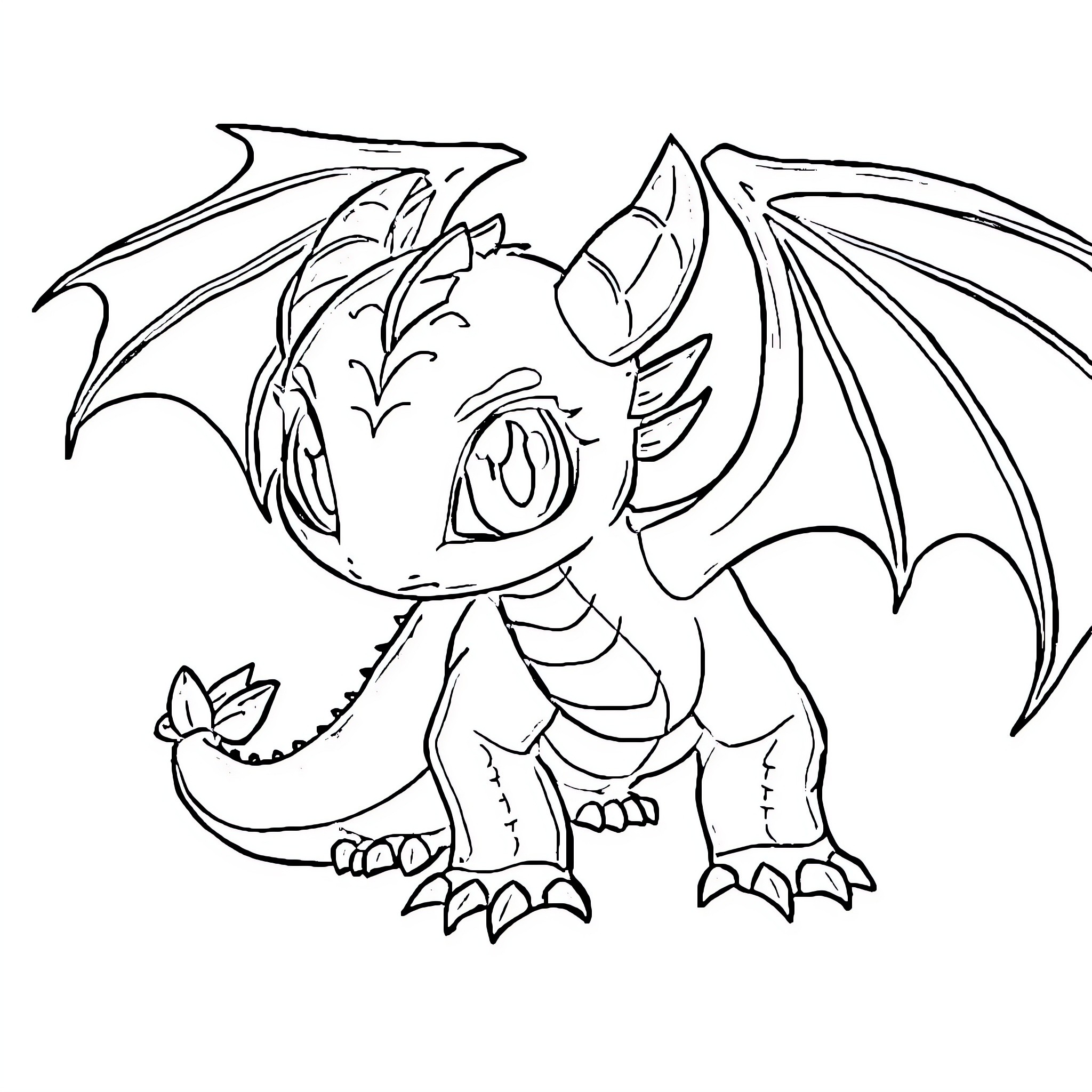Dragon hatchling with playful expression Coloring Page (free black-and-white line drawing printable PDF for all, from beginners to advanced learners, including children, teens, adults, and seniors)