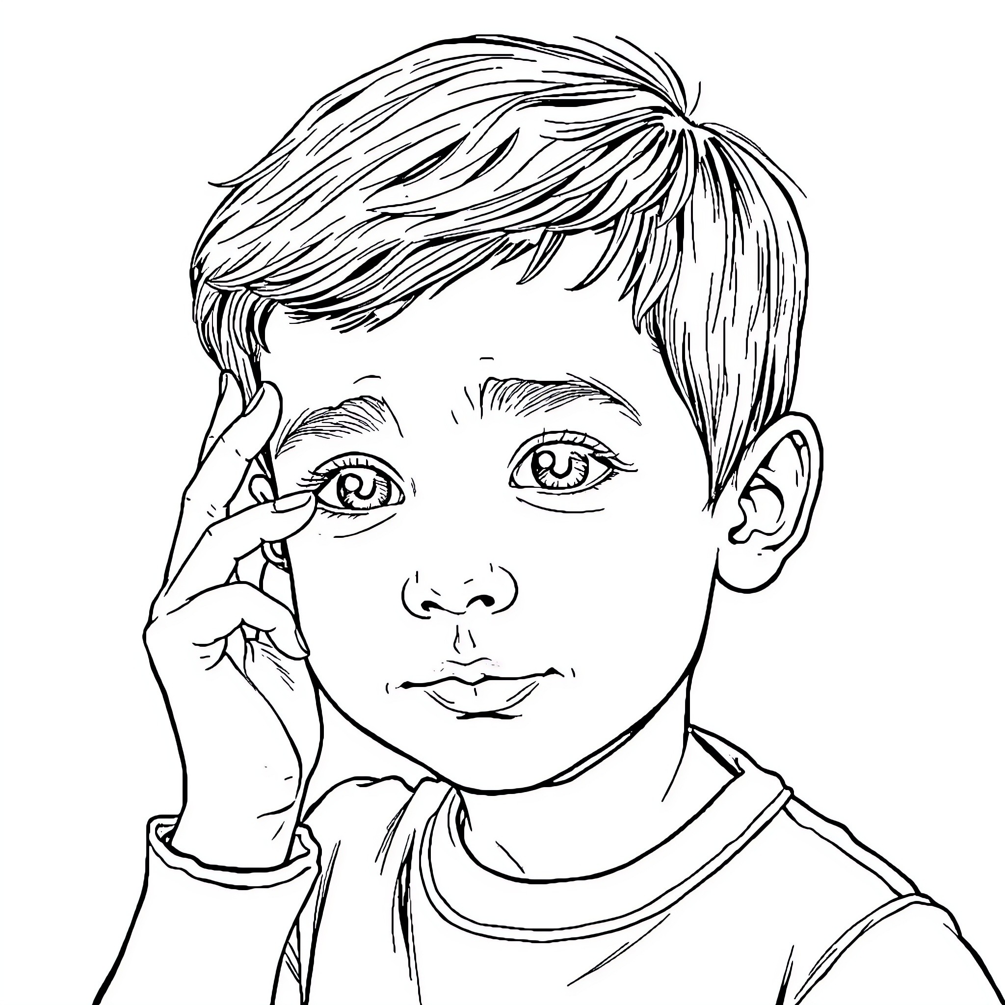 Child thoughtfully considering the world Coloring Page (free black-and-white line drawing printable PDF for all, from beginners to advanced learners, including children, teens, adults, and seniors)
