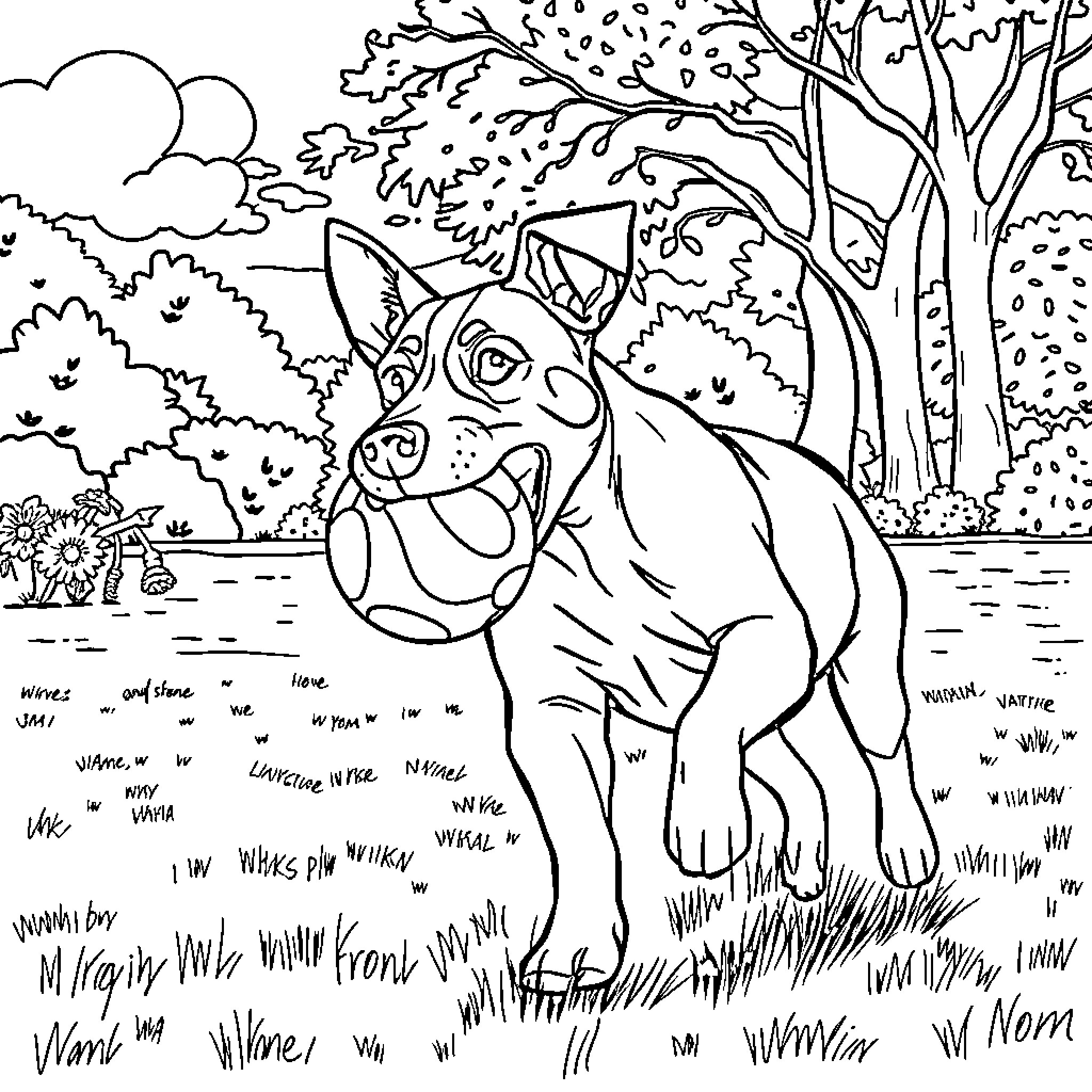 Jack Russell Terrier enjoying the autumn scenery Coloring Page (free black-and-white line drawing printable PDF for all, from beginners to advanced learners, including children, teens, adults, and seniors)