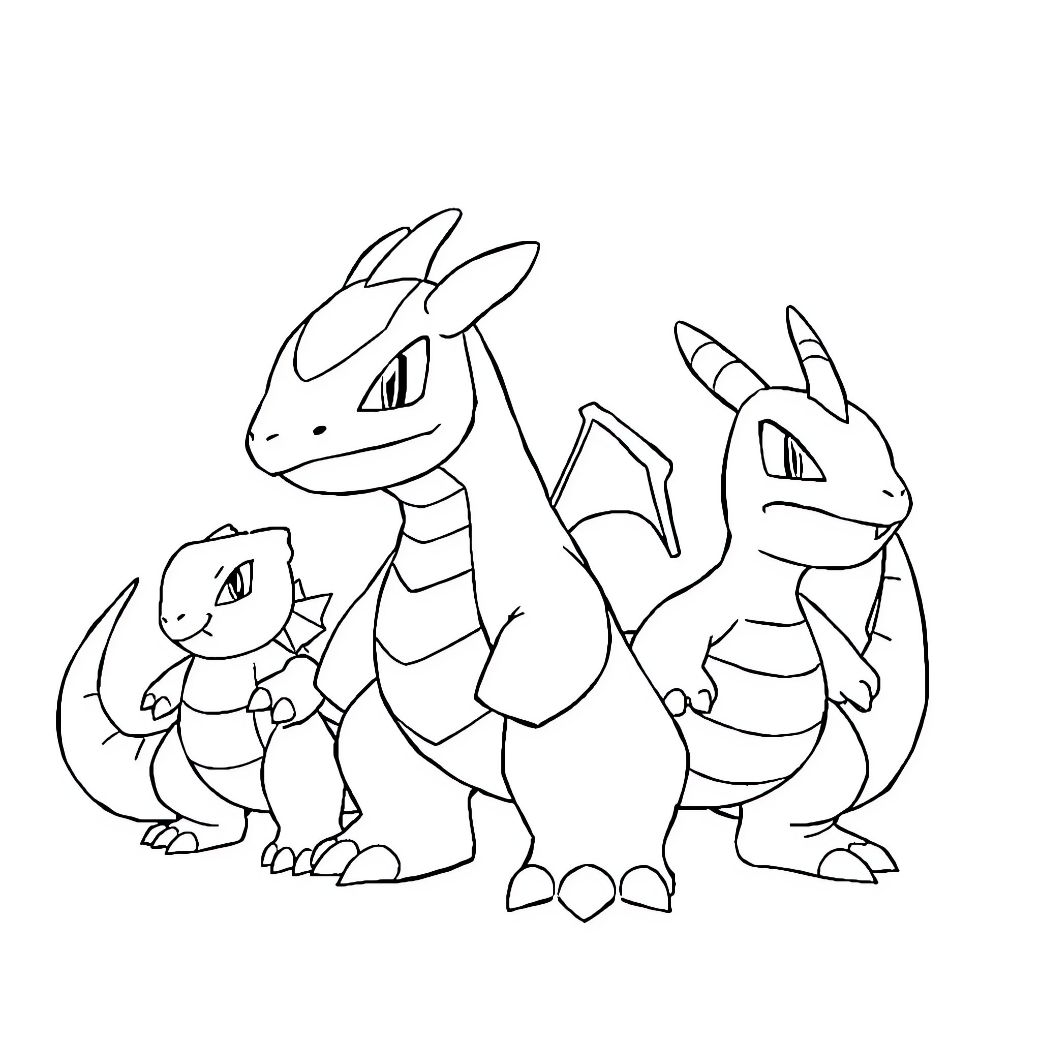 Nidoking and its Family Posing Together Coloring Page (free black-and-white line drawing printable PDF for all, from beginners to advanced learners, including children, teens, adults, and seniors)