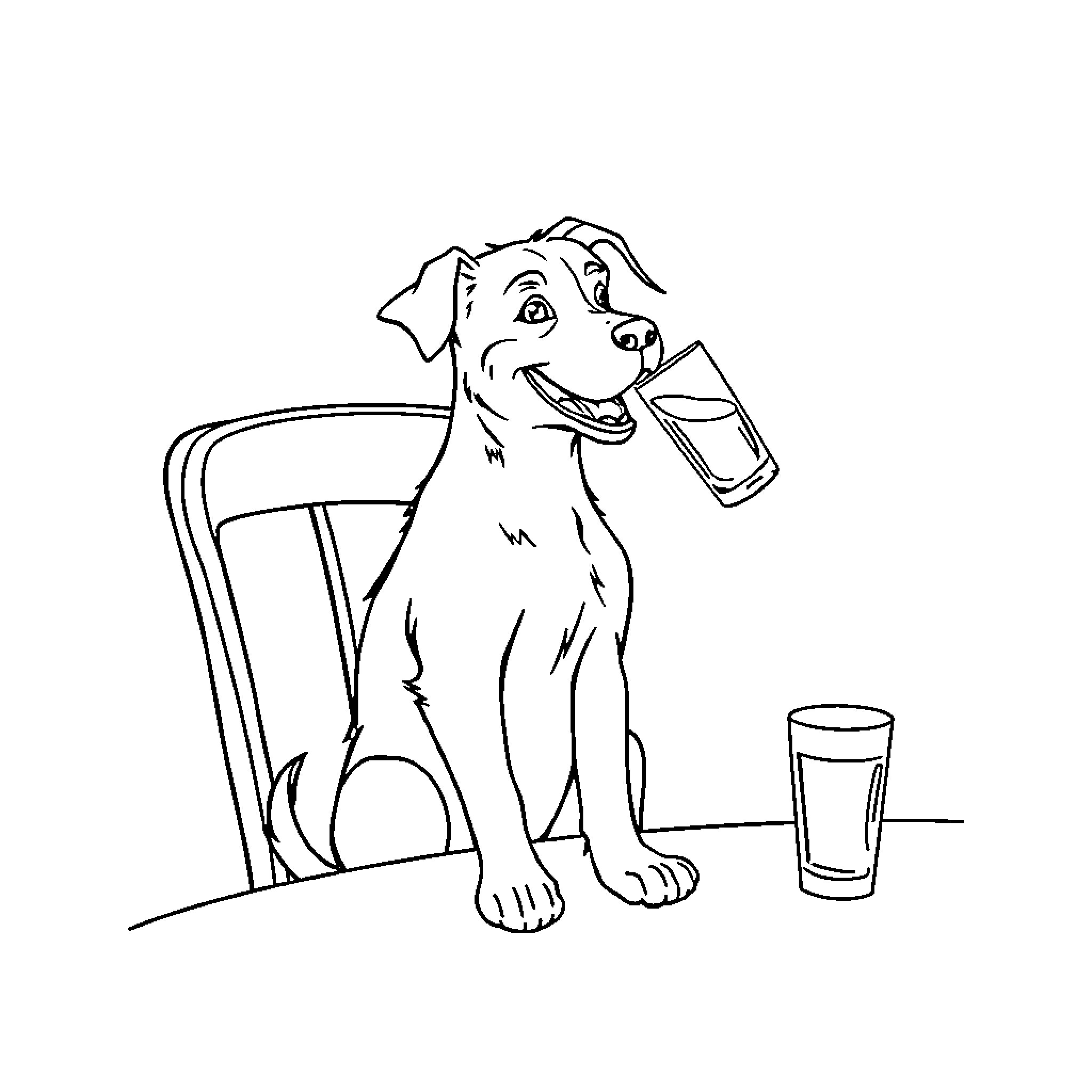 Dog enjoying a refreshing drink Coloring Page (free black-and-white line drawing printable PDF for all, from beginners to advanced learners, including children, teens, adults, and seniors)