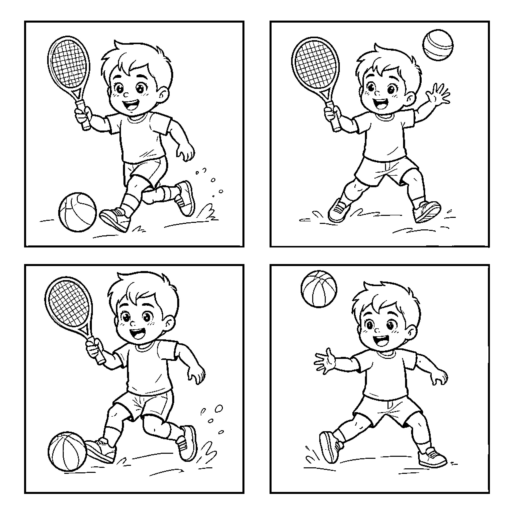 Hijo Engaged in Sports Activities Coloring Page (free black-and-white line drawing printable PDF for all, from beginners to advanced learners, including children, teens, adults, and seniors)