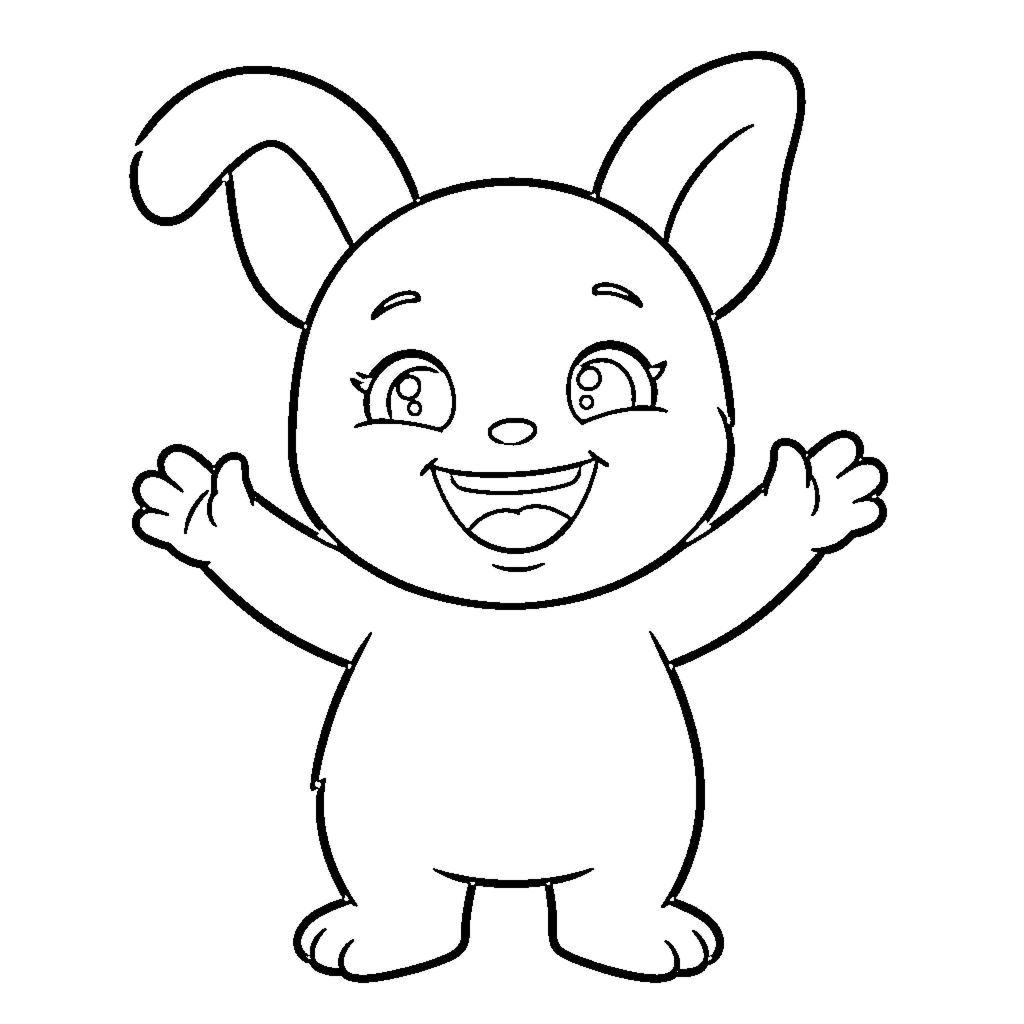 Tchoupi character smiling with arms raised in excitement Coloring Page (free black-and-white line drawing printable PDF for all, from beginners to advanced learners, including children, teens, adults, and seniors)