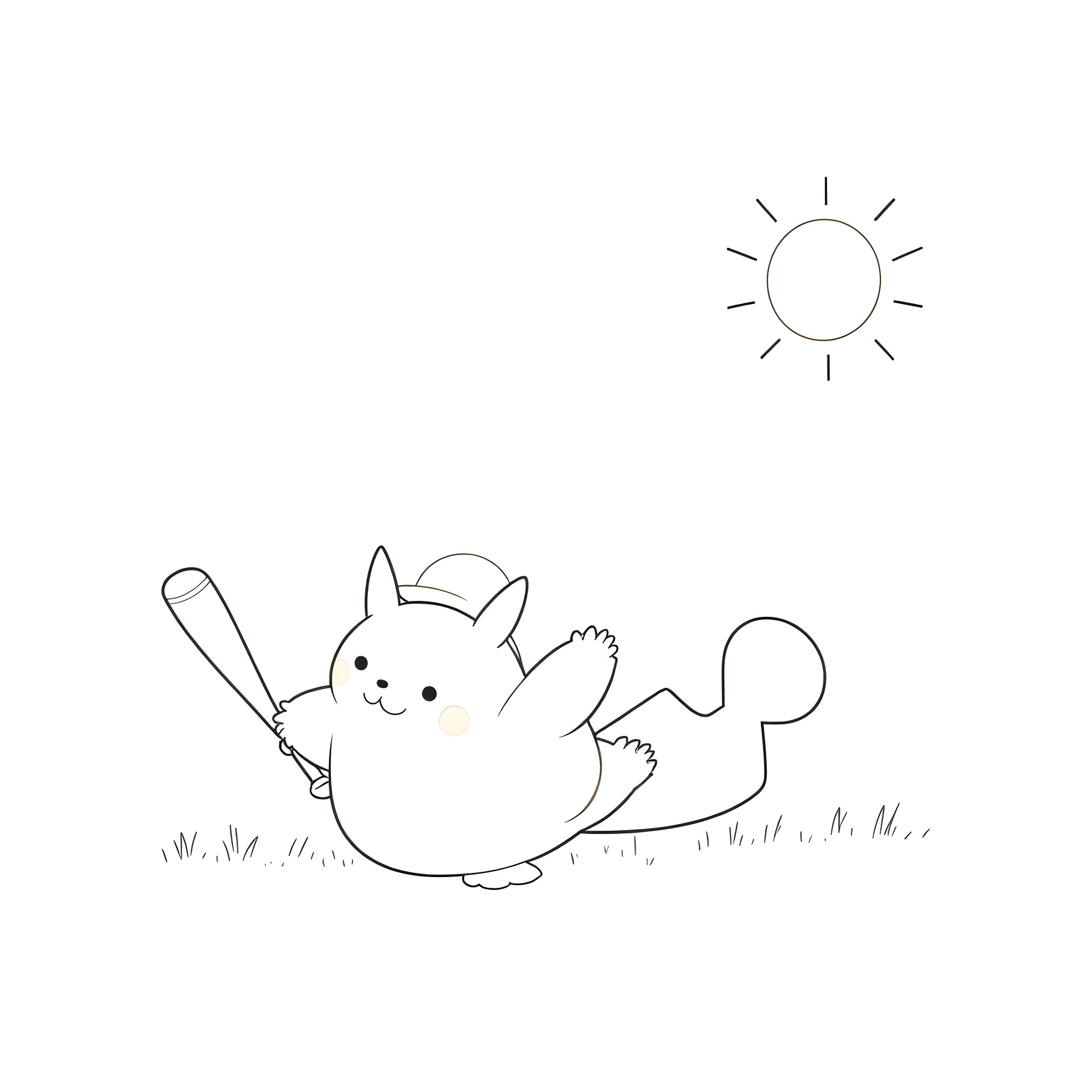 Snorlax resting happily in the sun Coloring Page (free black-and-white line drawing printable PDF for all, from beginners to advanced learners, including children, teens, adults, and seniors)