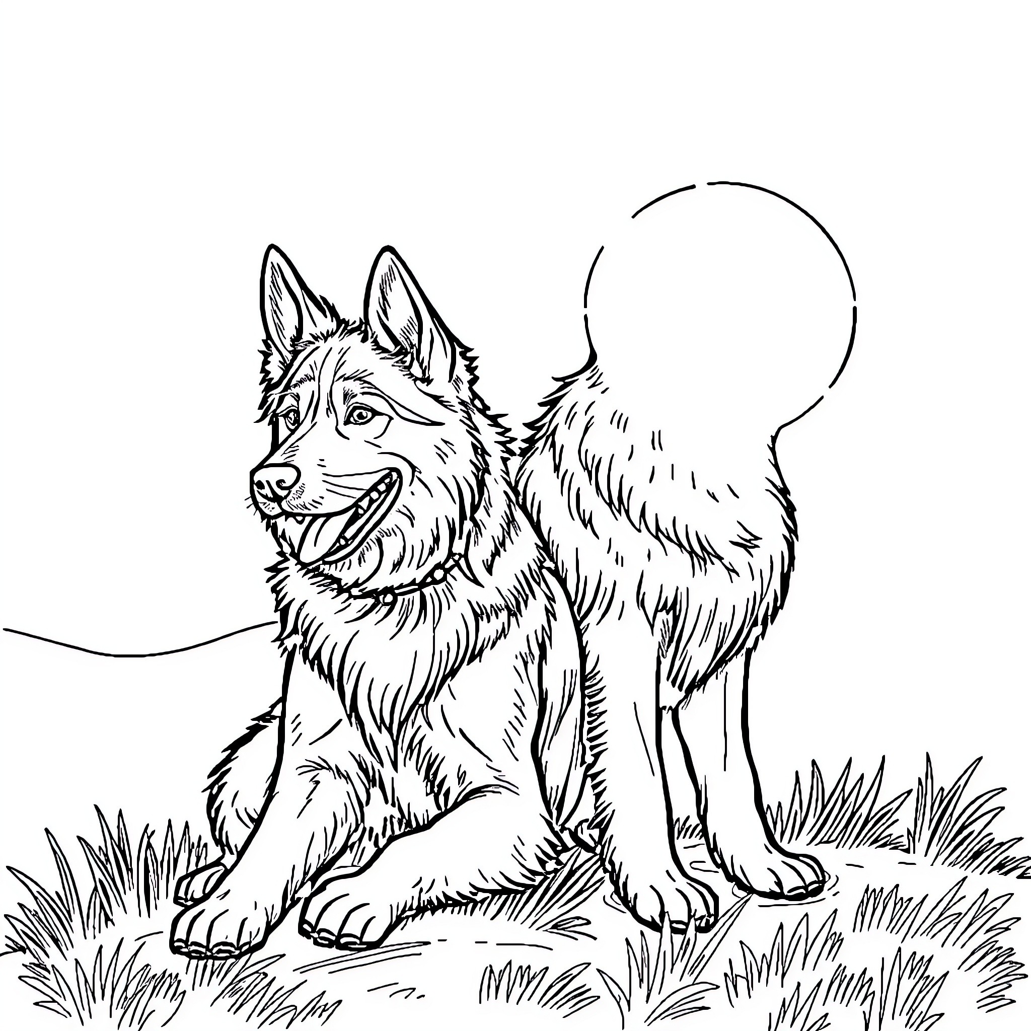 Schaeferdog enjoying the outdoors in nature Coloring Page (free black-and-white line drawing printable PDF for all, from beginners to advanced learners, including children, teens, adults, and seniors)