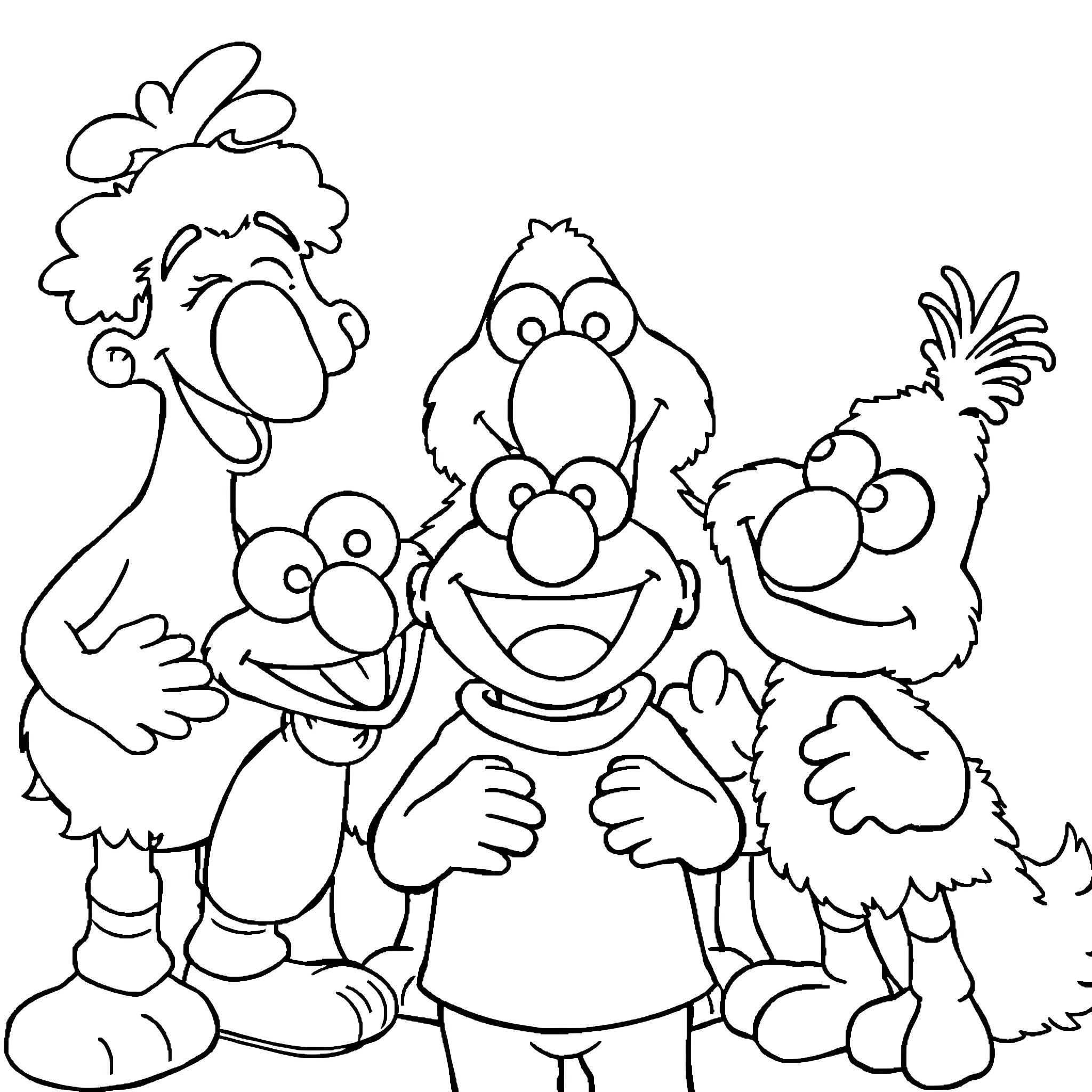 Blippi and Friends in Silly Poses Coloring Page (free black-and-white line drawing printable PDF for all, from beginners to advanced learners, including children, teens, adults, and seniors)