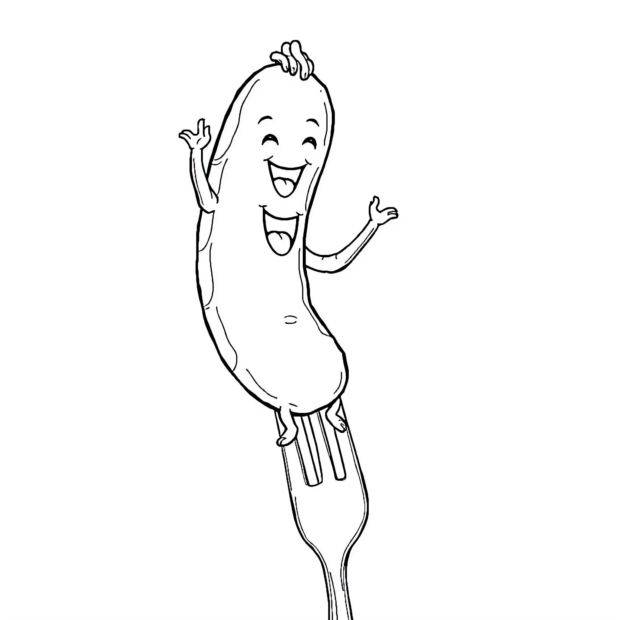 Sausage having a jolly good time Coloring Page (free black-and-white line drawing printable PDF for all, from beginners to advanced learners, including children, teens, adults, and seniors)