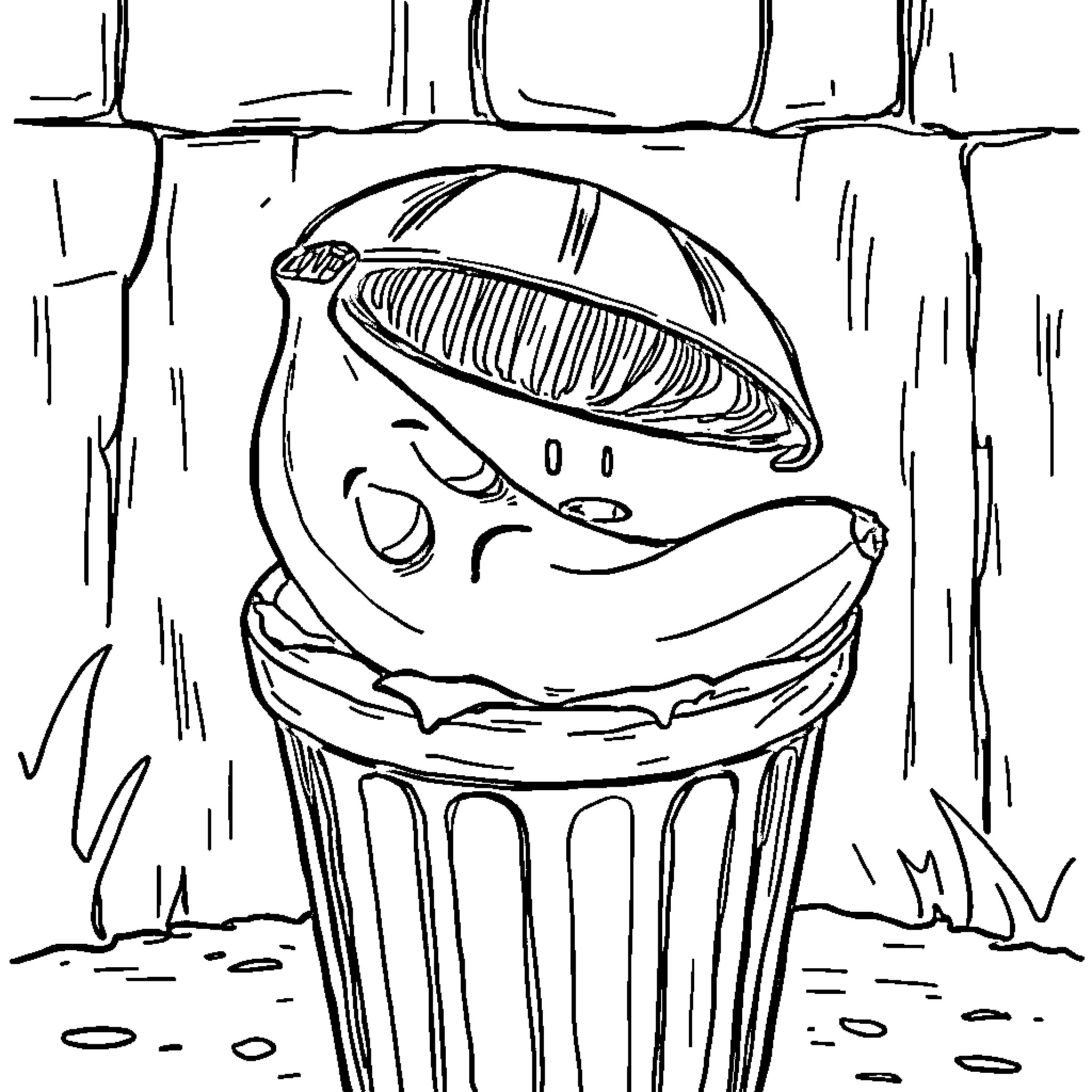 Banana smiling happily in the rain Coloring Page (free black-and-white line drawing printable PDF for all, from beginners to advanced learners, including children, teens, adults, and seniors)