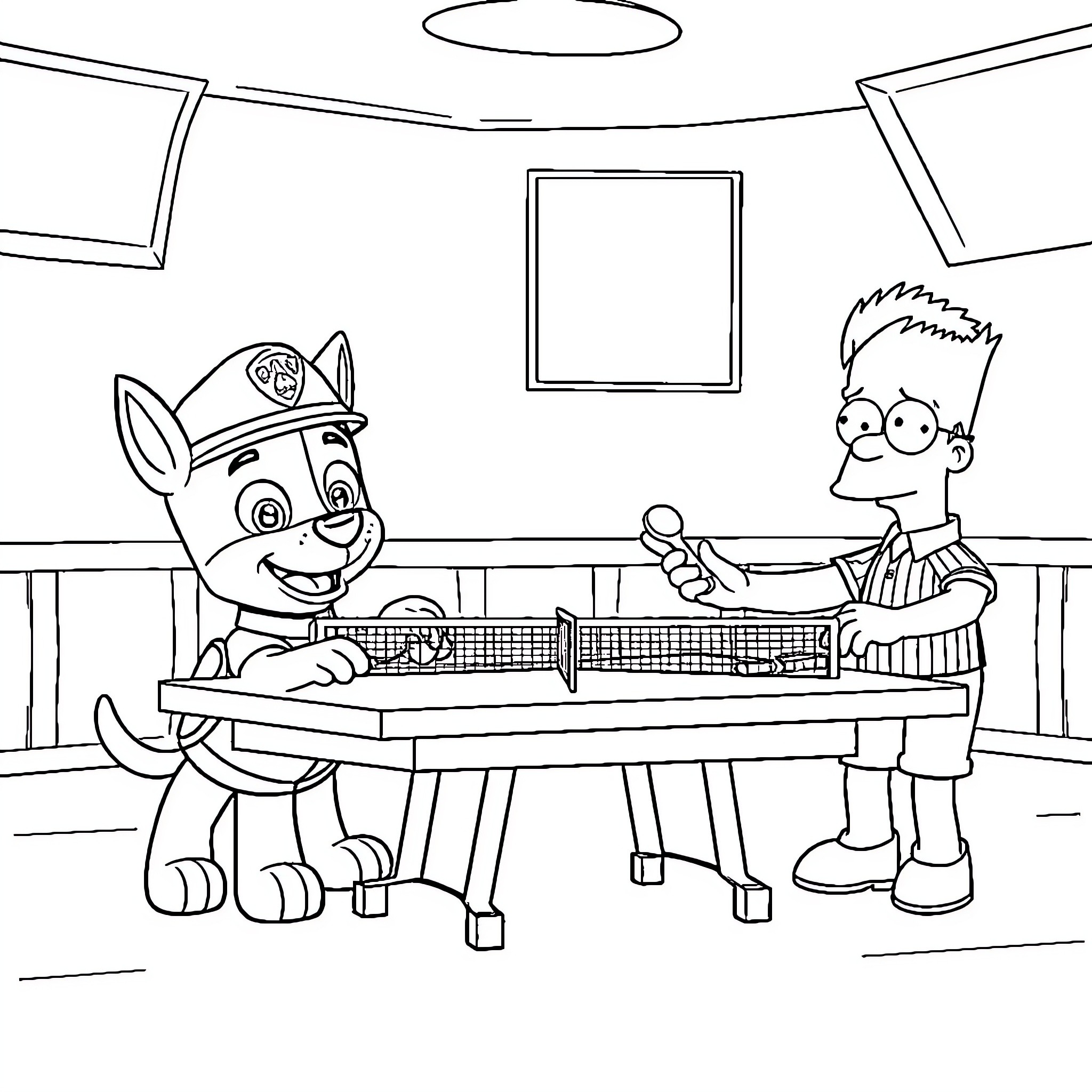 Marshal and Young Boy Enjoying Music Together Coloring Page (free black-and-white line drawing printable PDF for all, from beginners to advanced learners, including children, teens, adults, and seniors)