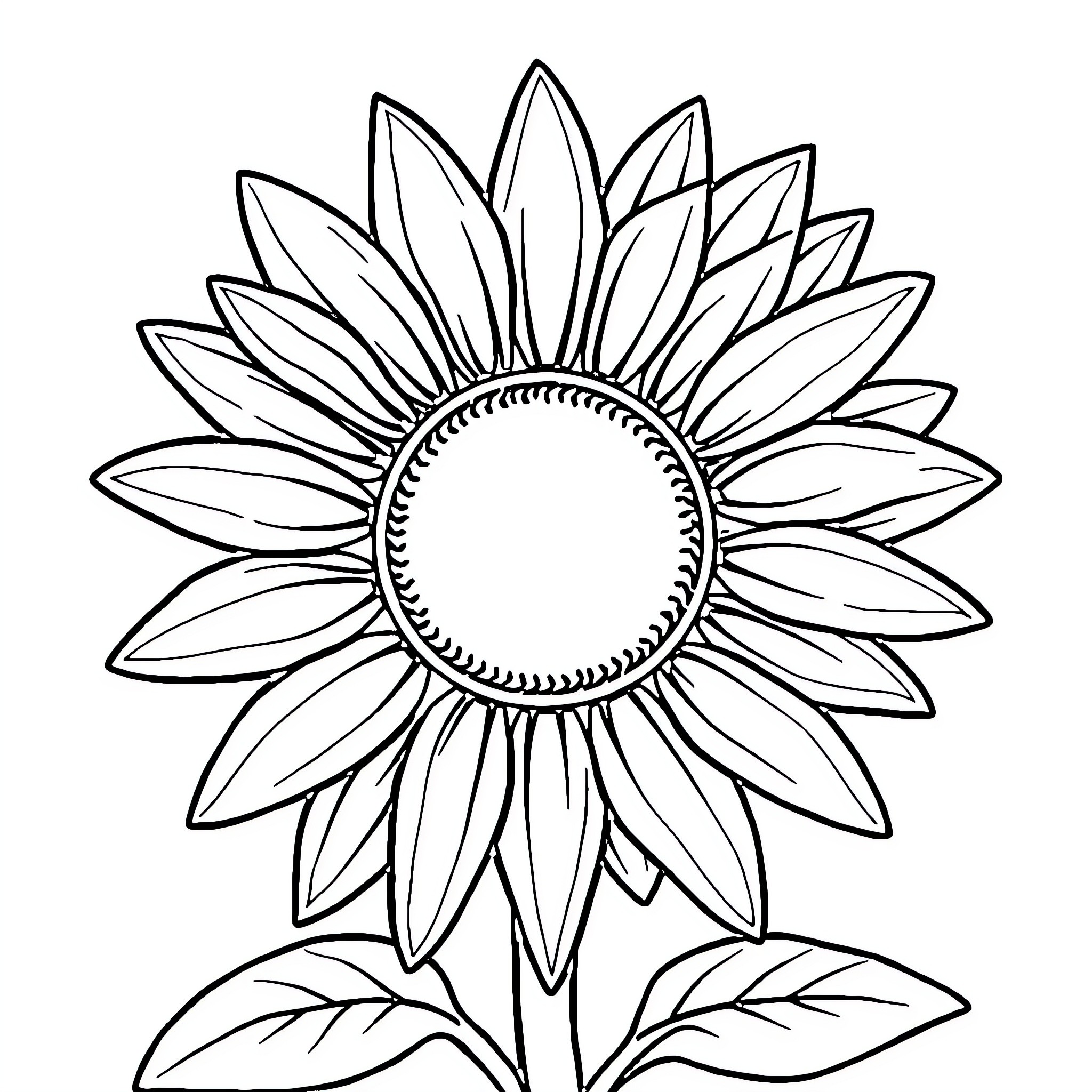 Sunflower in a simple line drawing Coloring Page (free black-and-white line drawing printable PDF for all, from beginners to advanced learners, including children, teens, adults, and seniors)