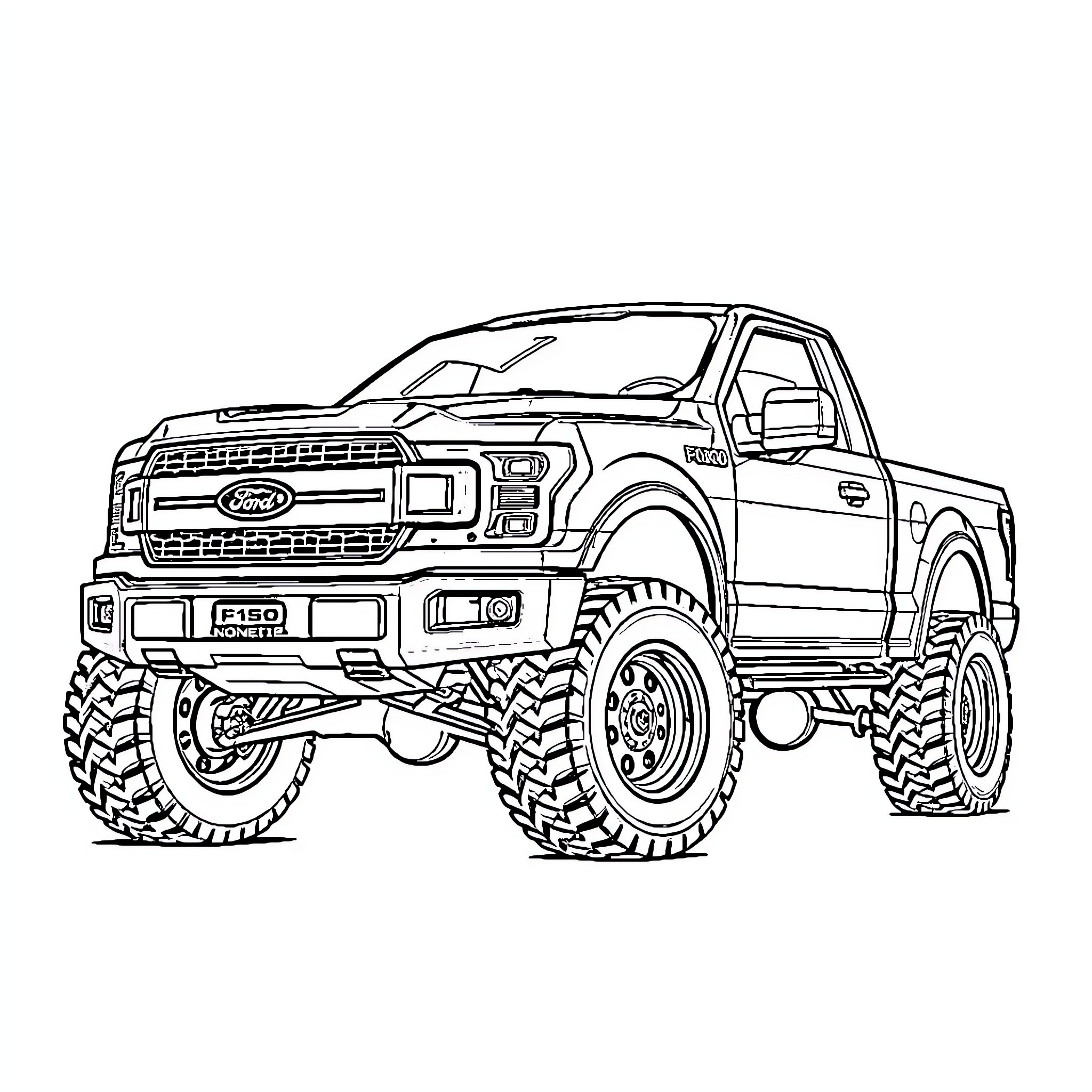Truck with off-road modifications Coloring Page (free black-and-white line drawing printable PDF for all, from beginners to advanced learners, including children, teens, adults, and seniors)