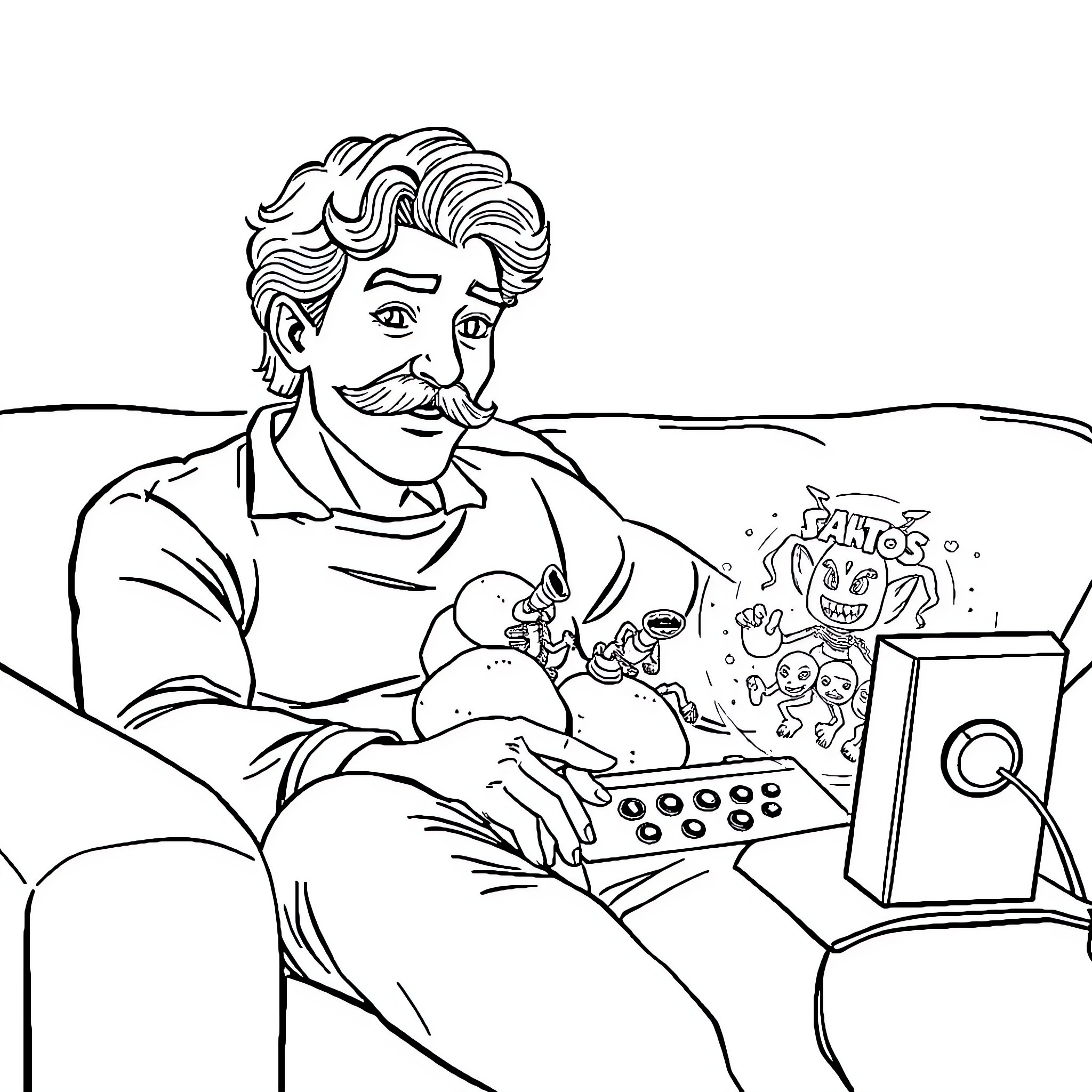 Man and Woman Enjoying Playful Entertainment Coloring Page (free black-and-white line drawing printable PDF for all, from beginners to advanced learners, including children, teens, adults, and seniors)