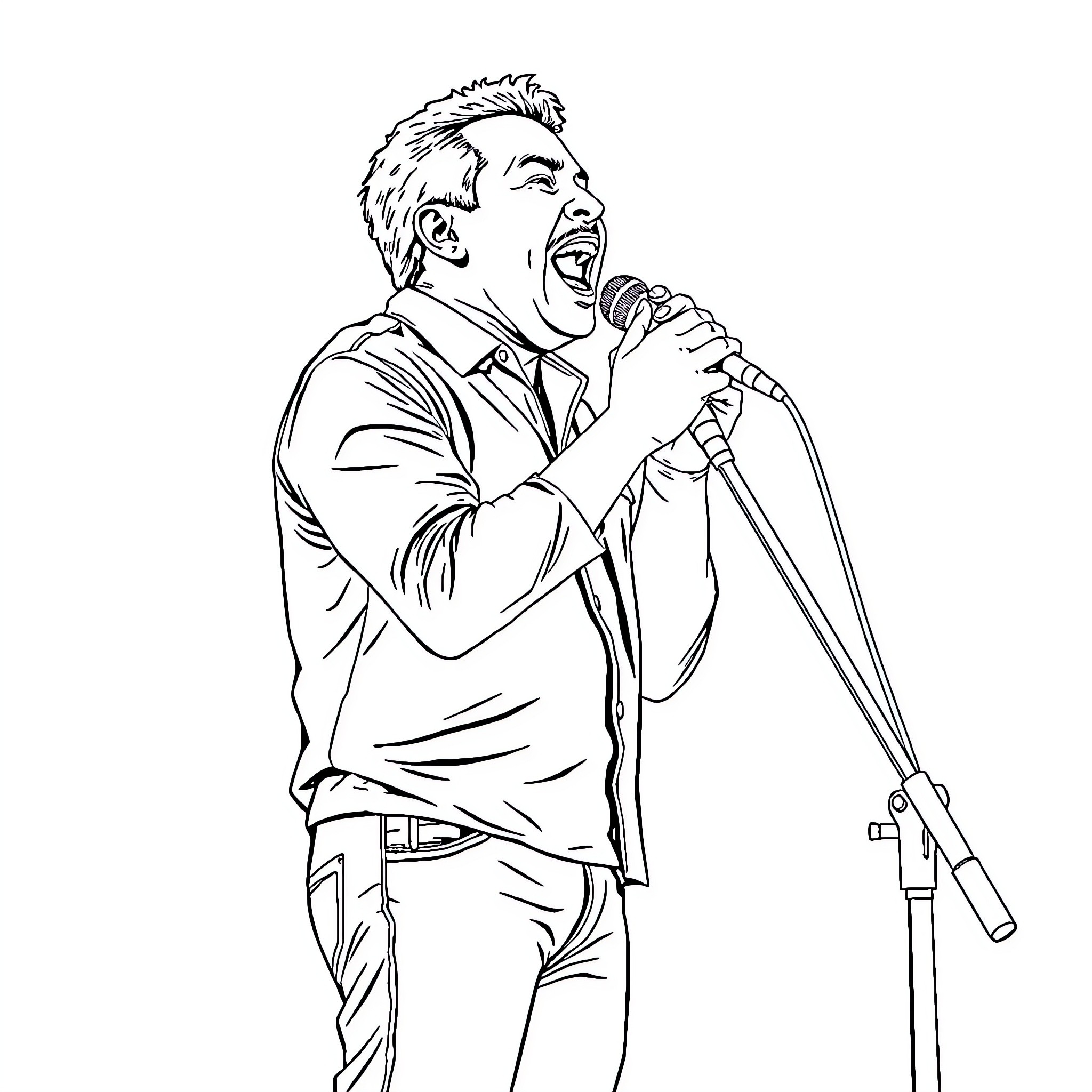 Diomedes Diaz performing passionately on stage Coloring Page (free black-and-white line drawing printable PDF for all, from beginners to advanced learners, including children, teens, adults, and seniors)