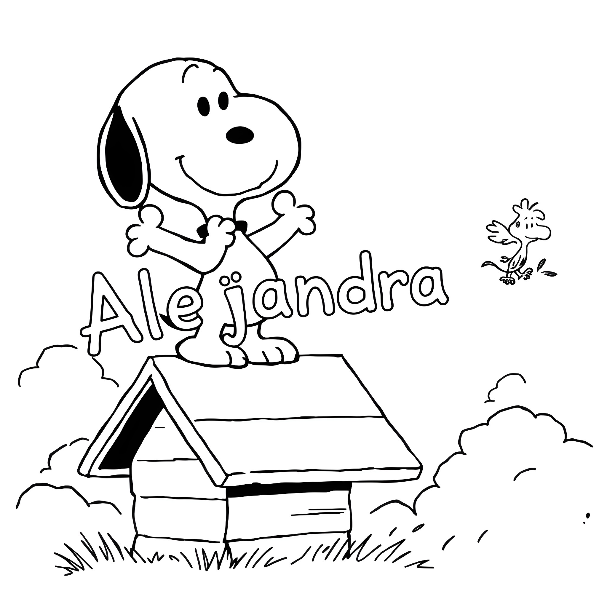 Snoopy enjoying camping with Woodstock Coloring Page (free black-and-white line drawing printable PDF for all, from beginners to advanced learners, including children, teens, adults, and seniors)