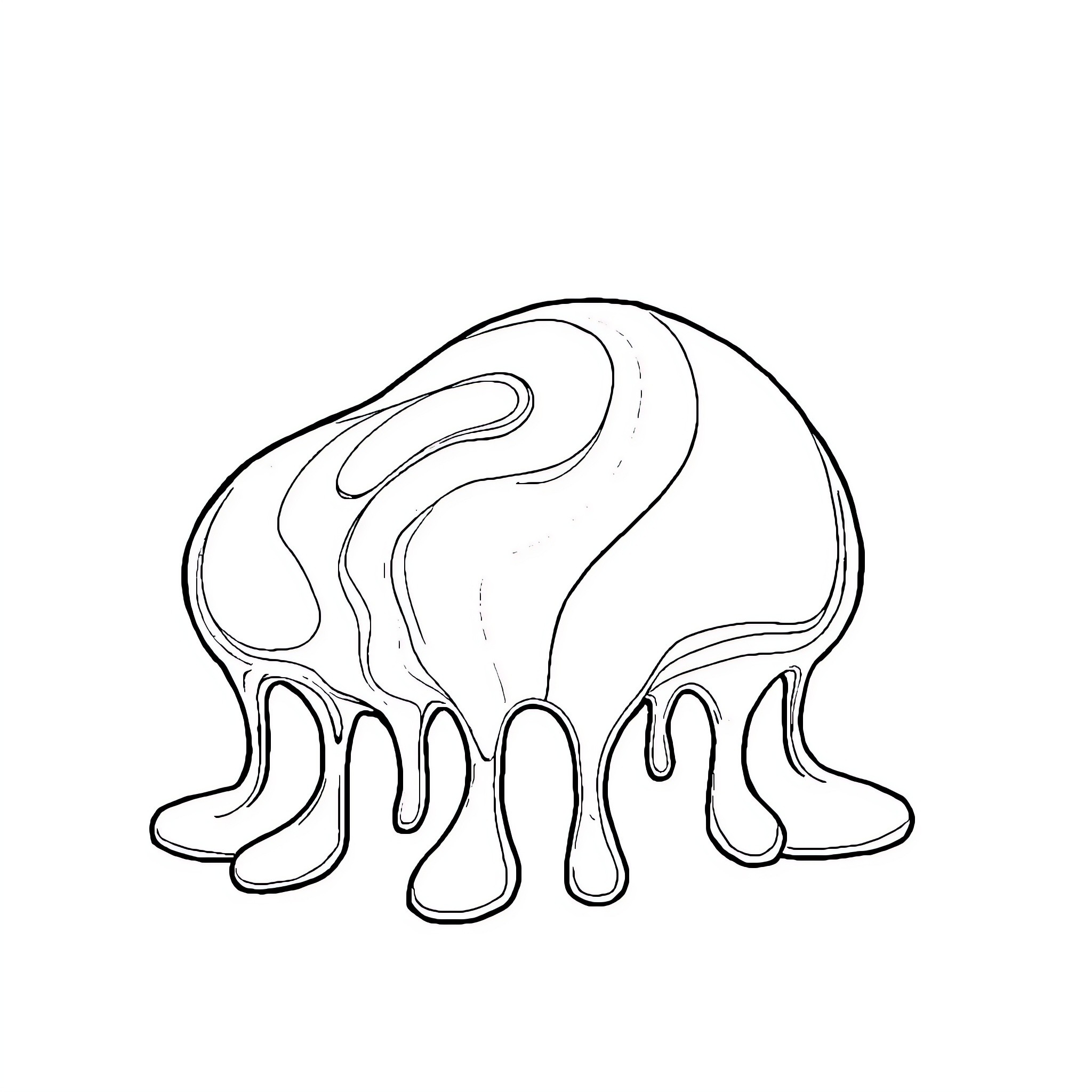 Blob-like creature with flowing shapes Coloring Page (free black-and-white line drawing printable PDF for all, from beginners to advanced learners, including children, teens, adults, and seniors)