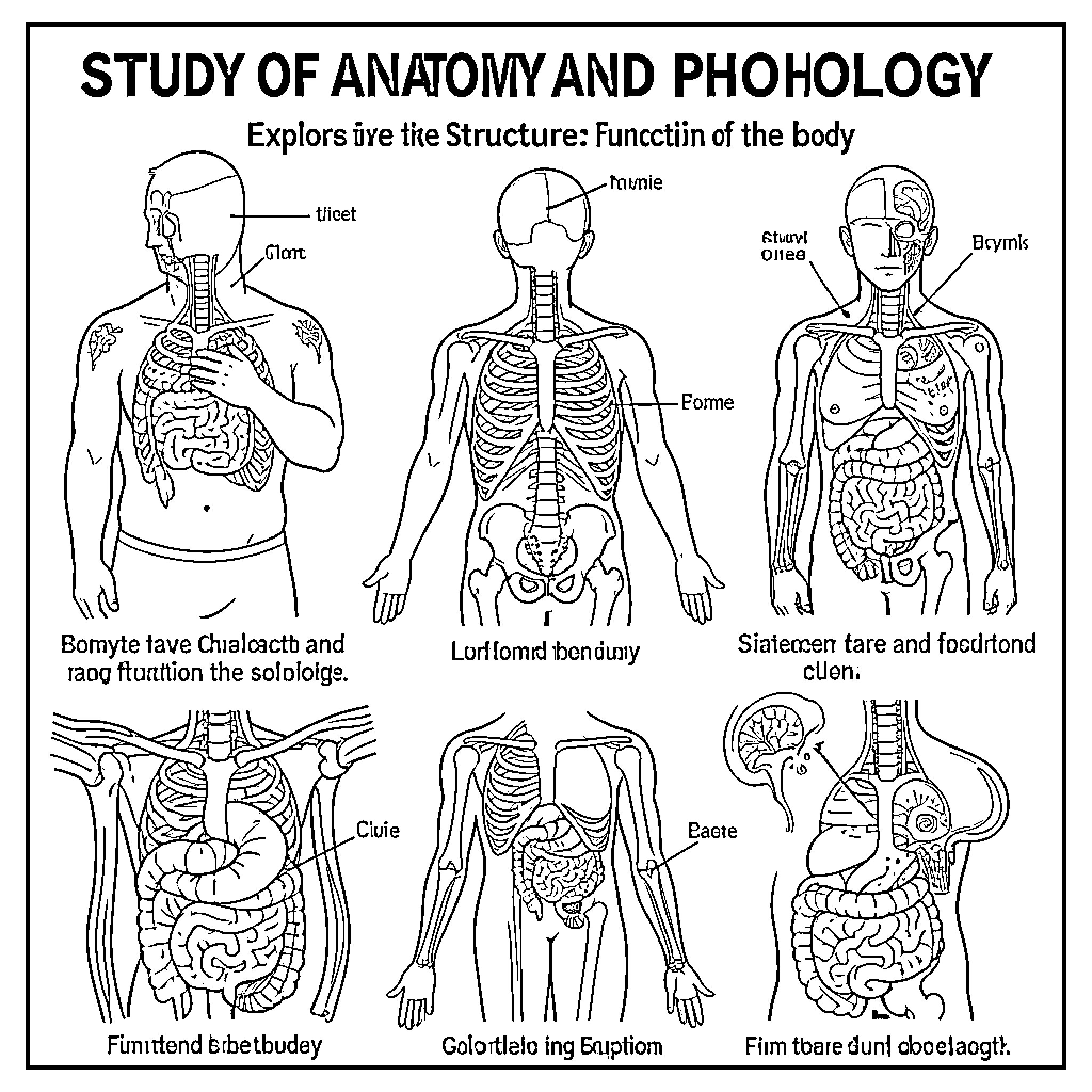 Anatomy study illustrating the internal structure and function of the body Coloring Page (free black-and-white line drawing printable PDF for all, from beginners to advanced learners, including children, teens, adults, and seniors)