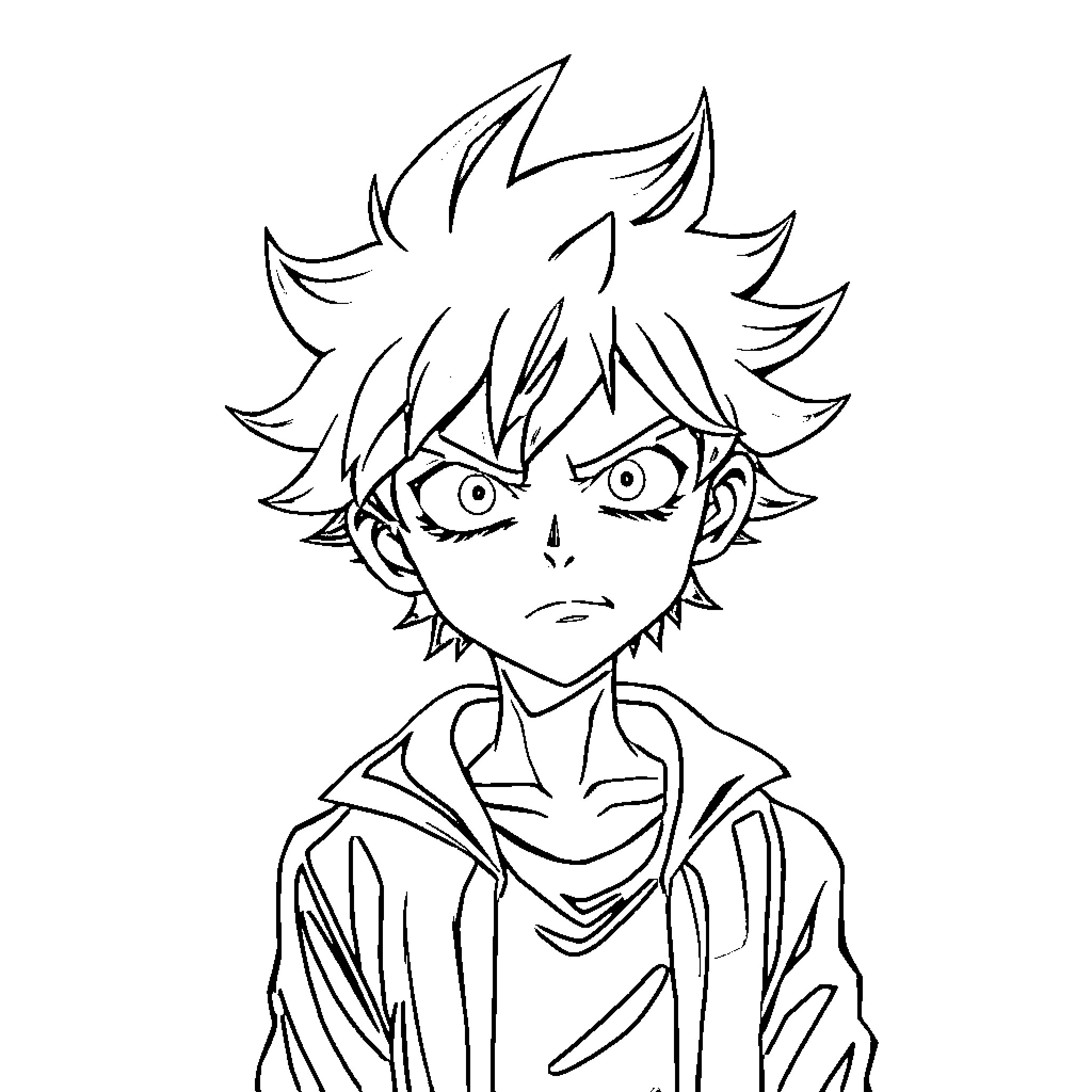 Deku's Determined Expression Coloring Page (free black-and-white line drawing printable PDF for all, from beginners to advanced learners, including children, teens, adults, and seniors)