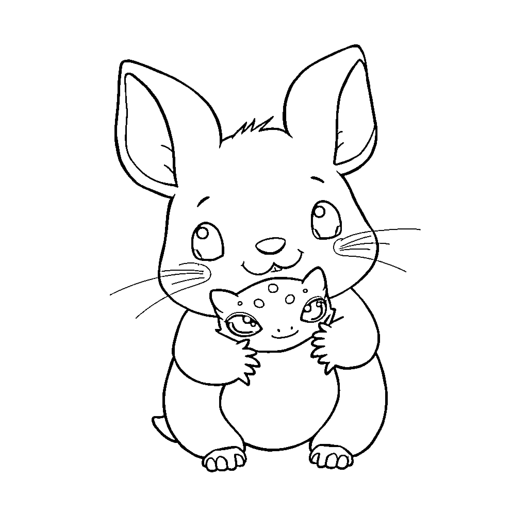 Cinnamaroll embracing a cute pet Coloring Page (free black-and-white line drawing printable PDF for all, from beginners to advanced learners, including children, teens, adults, and seniors)