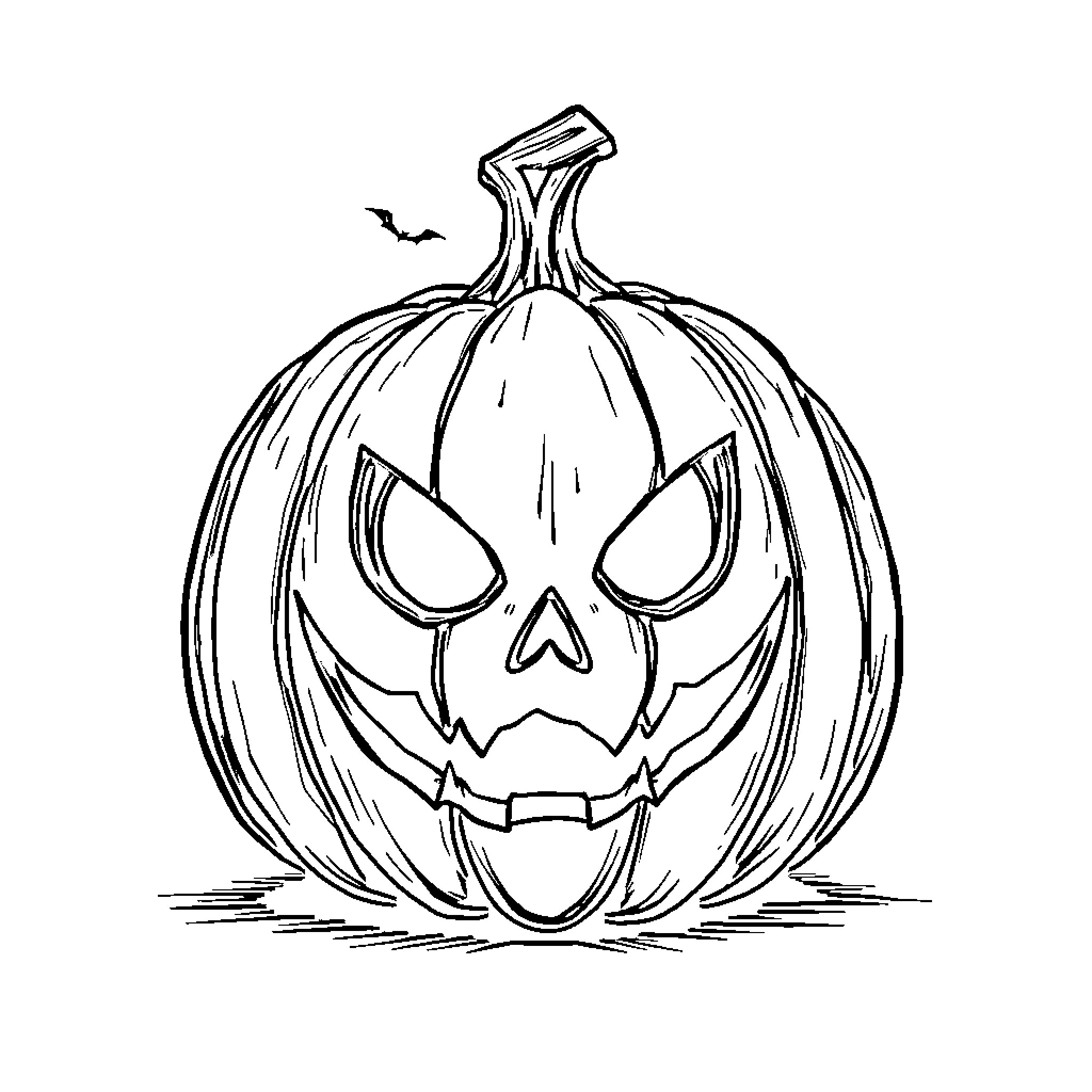 Pumpkin with a spooky expression Coloring Page (free black-and-white line drawing printable PDF for all, from beginners to advanced learners, including children, teens, adults, and seniors)
