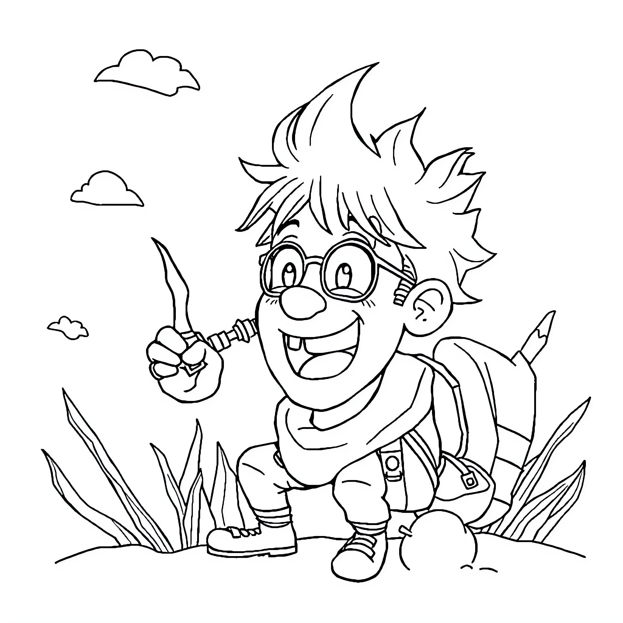 Youtuber in a playful outdoor scene Coloring Page (free black-and-white line drawing printable PDF for all, from beginners to advanced learners, including children, teens, adults, and seniors)