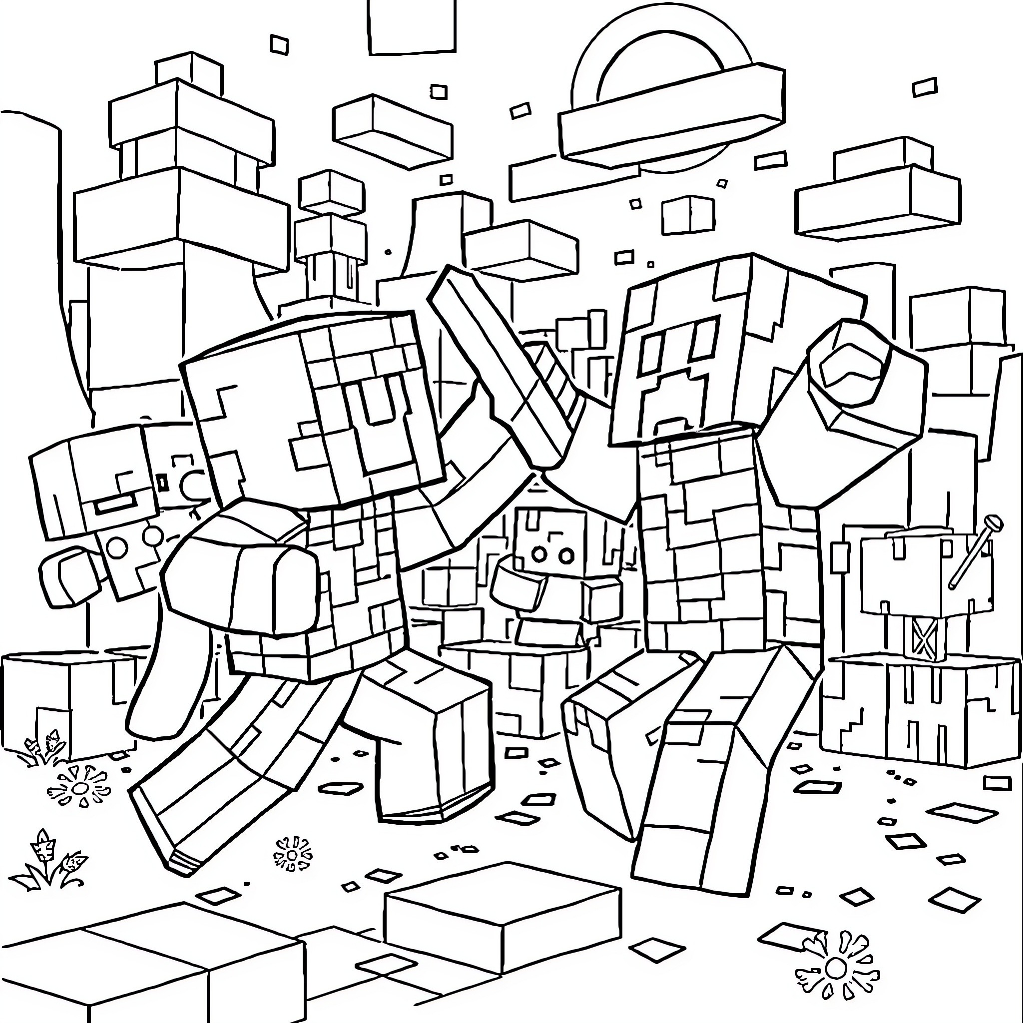 Skibidi - Cubist Chaos Capers Coloring Page (free black-and-white line drawing printable PDF for all, from beginners to advanced learners, including children, teens, adults, and seniors)