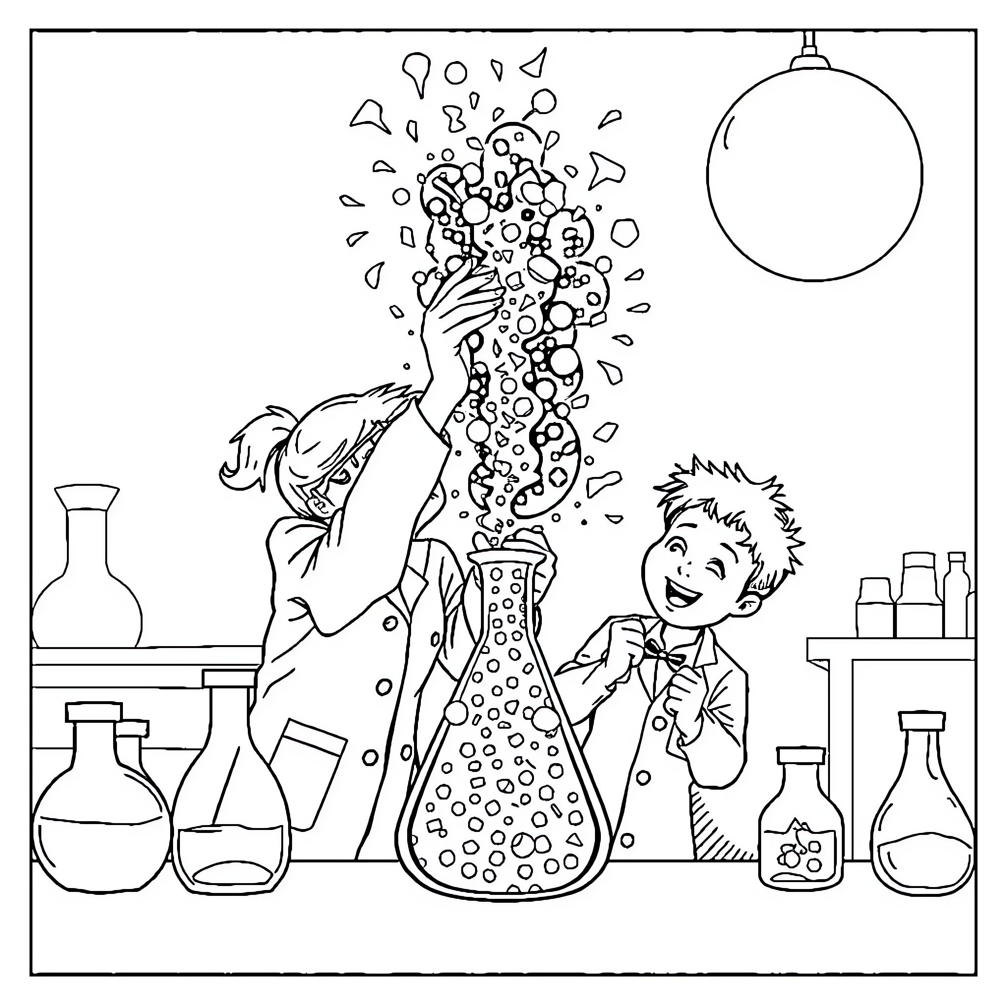 Scientist conducting experiments in laboratory Coloring Page (free black-and-white line drawing printable PDF for all, from beginners to advanced learners, including children, teens, adults, and seniors)