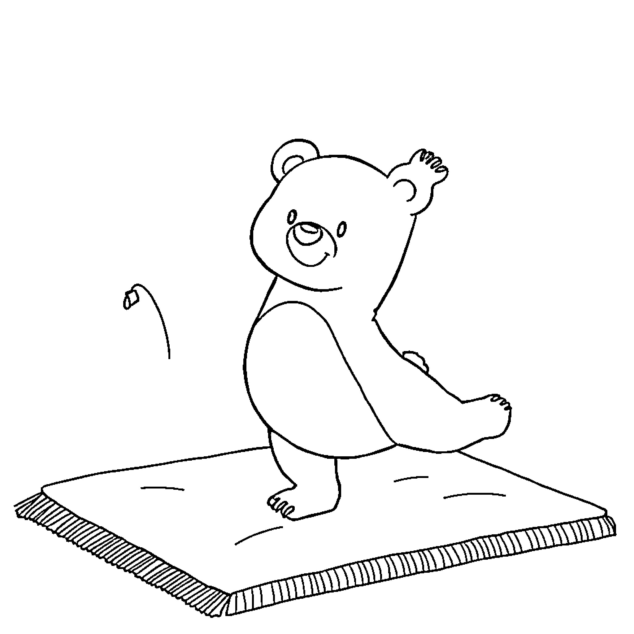 Bear happily sitting on a wooden platform Coloring Page (free black-and-white line drawing printable PDF for all, from beginners to advanced learners, including children, teens, adults, and seniors)