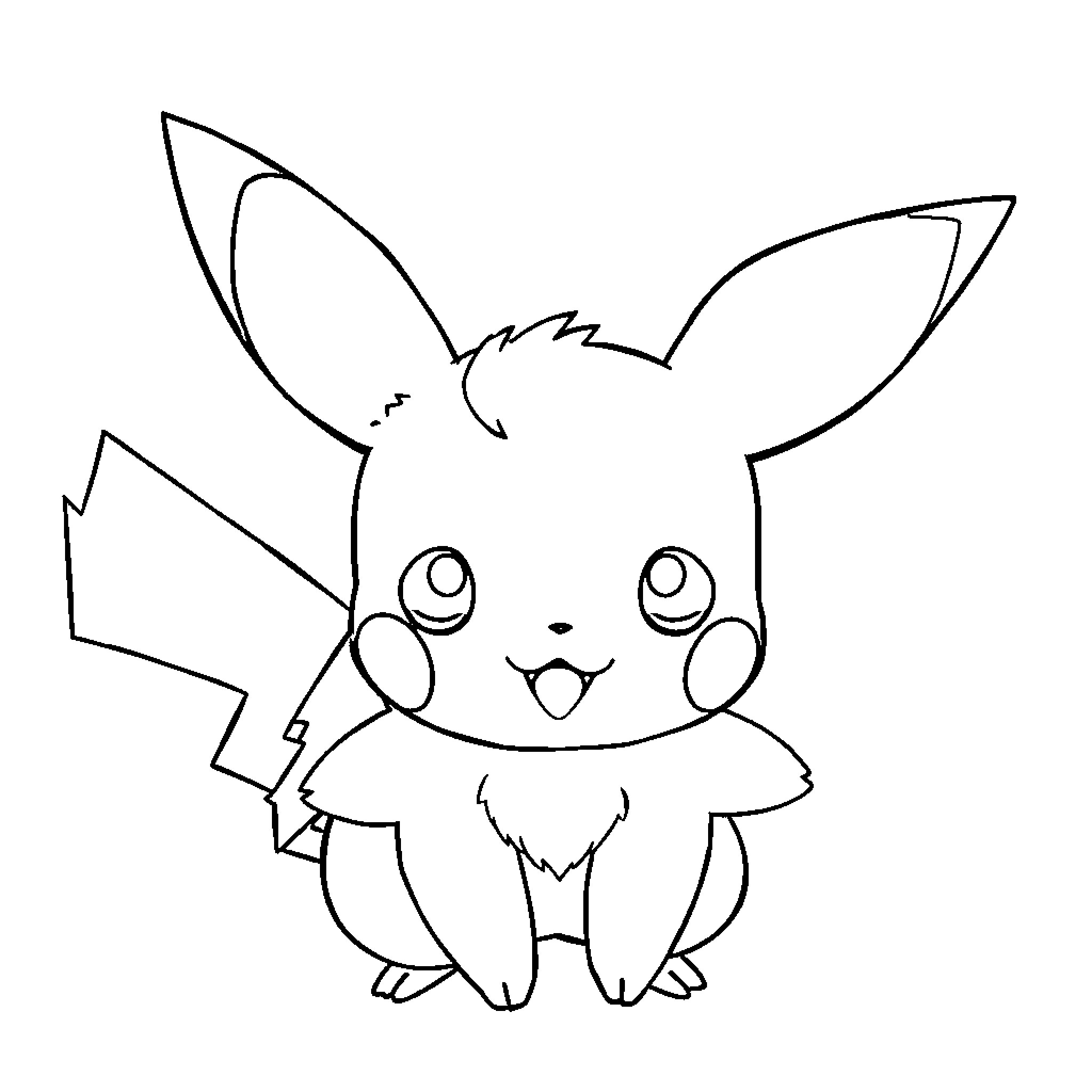 Catboy Pikachu poses with excitement Coloring Page (free black-and-white line drawing printable PDF for all, from beginners to advanced learners, including children, teens, adults, and seniors)