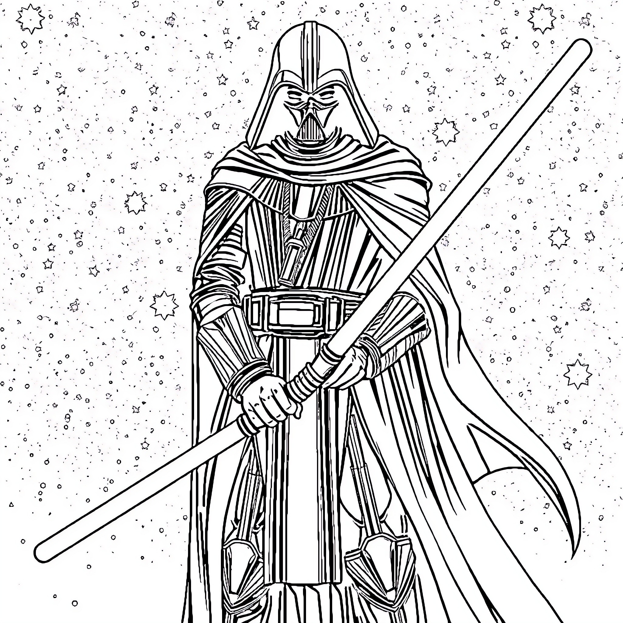 Darth Revan, the Galactic Overlord of the Stars Coloring Page (free black-and-white line drawing printable PDF for all, from beginners to advanced learners, including children, teens, adults, and seniors)