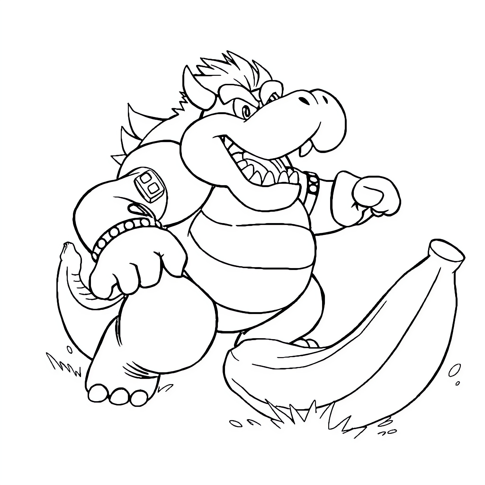 Bowser menacingly charging forward Coloring Page (free black-and-white line drawing printable PDF for all, from beginners to advanced learners, including children, teens, adults, and seniors)