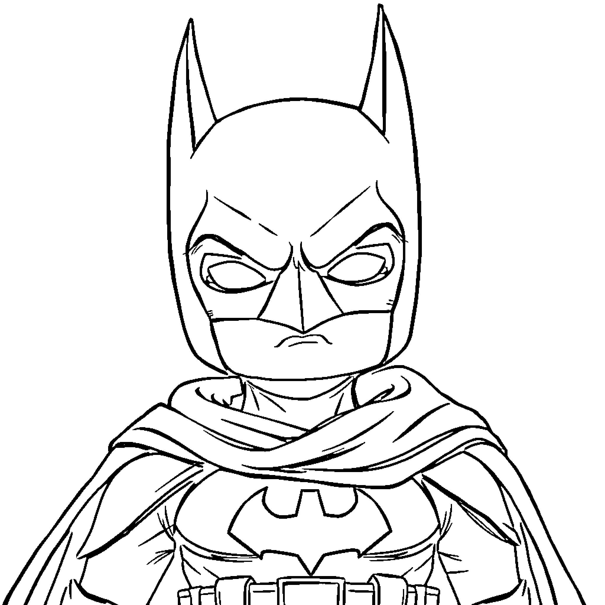 Batman in a determined and focused expression Coloring Page (free black-and-white line drawing printable PDF for all, from beginners to advanced learners, including children, teens, adults, and seniors)