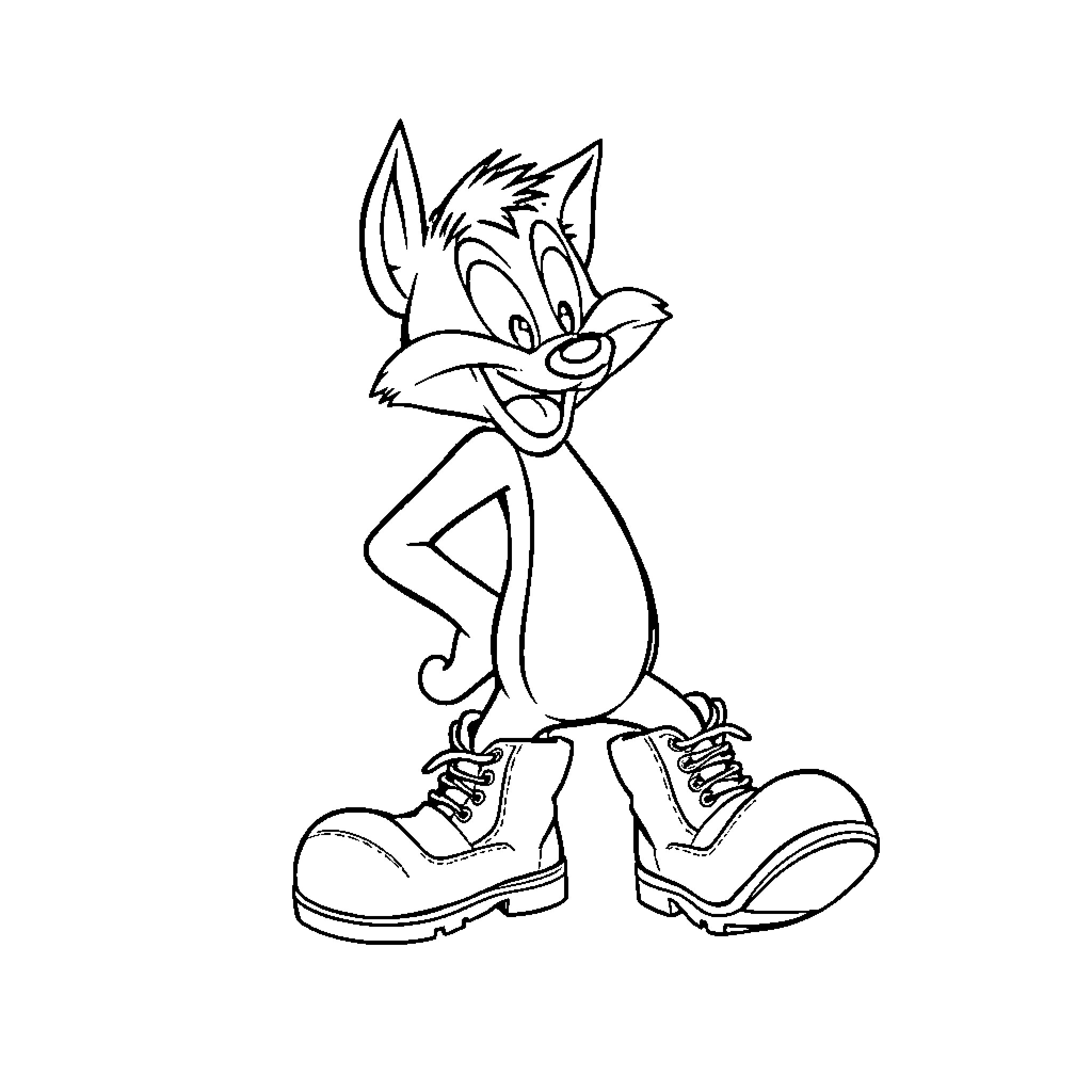 Tasmanian Devil in Oversized Boots and Sneakers Coloring Page (free black-and-white line drawing printable PDF for all, from beginners to advanced learners, including children, teens, adults, and seniors)