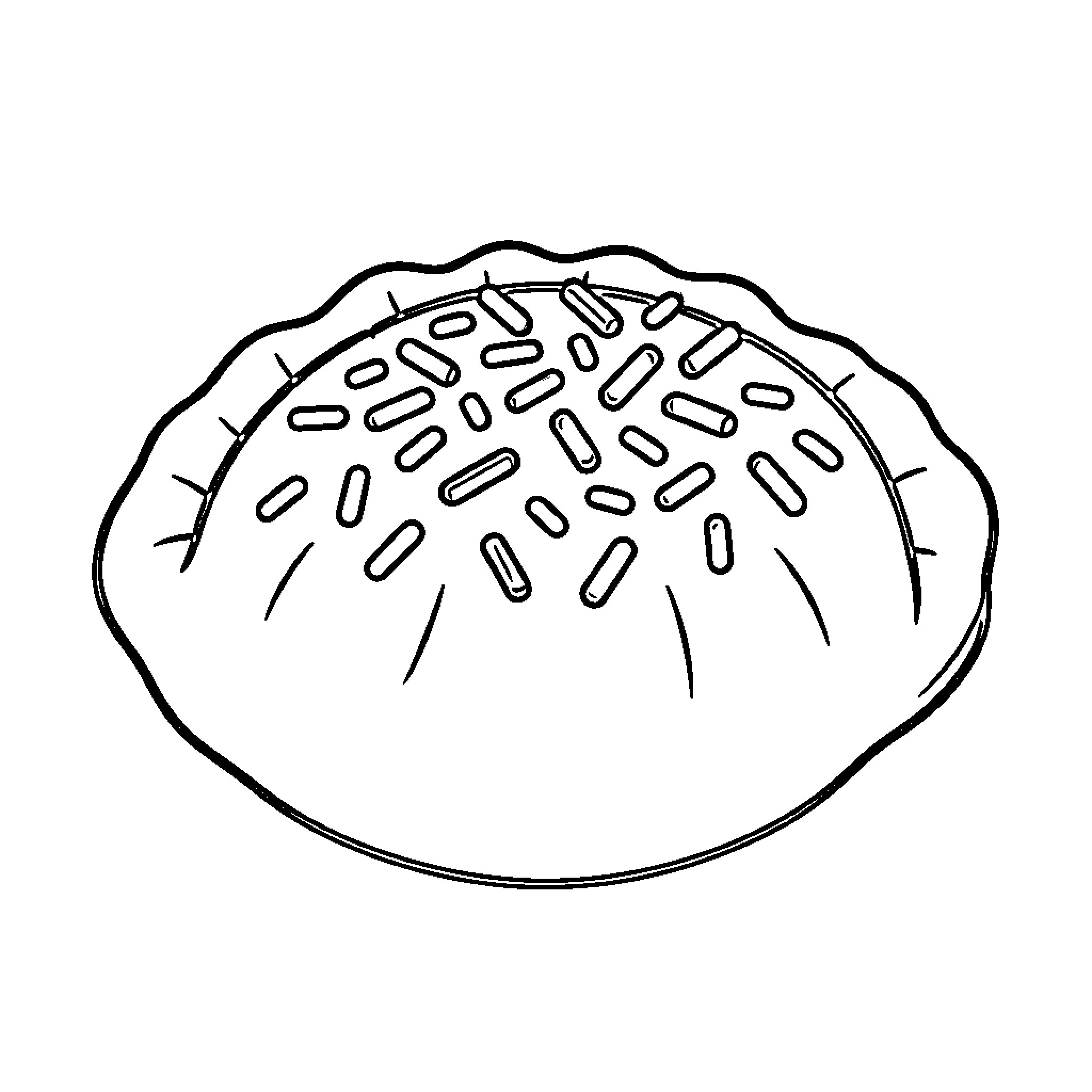 Dumpling topped with various small garnish pieces Coloring Page (free black-and-white line drawing printable PDF for all, from beginners to advanced learners, including children, teens, adults, and seniors)