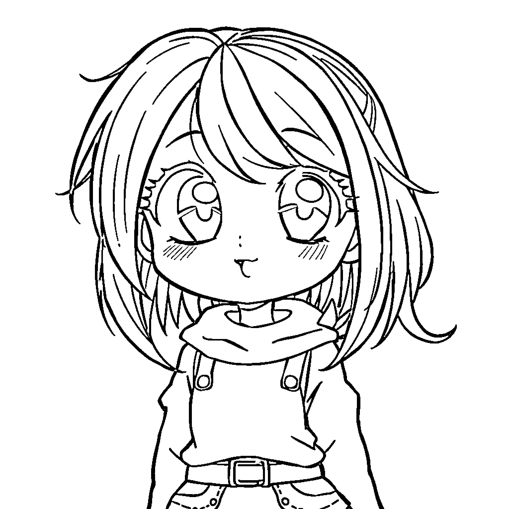 Anime Girl with Expressive Eyes and Casual Outfit Coloring Page (free black-and-white line drawing printable PDF for all, from beginners to advanced learners, including children, teens, adults, and seniors)